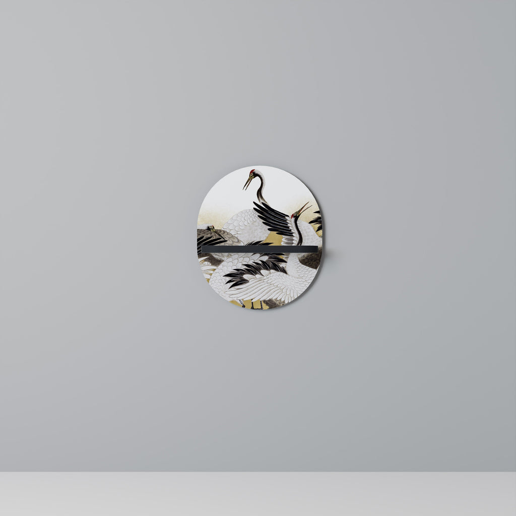 JAPANESE FLOCK OF CRANES Prateleira Oval Decorativa em Acabamento Preto