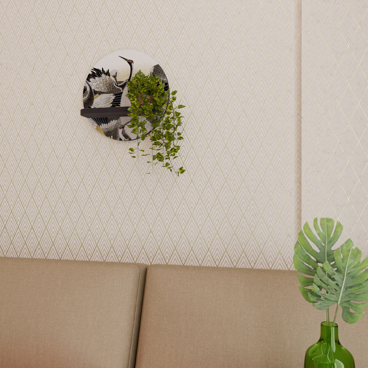 JAPANESE FLOCK OF CRANES Art Shelf