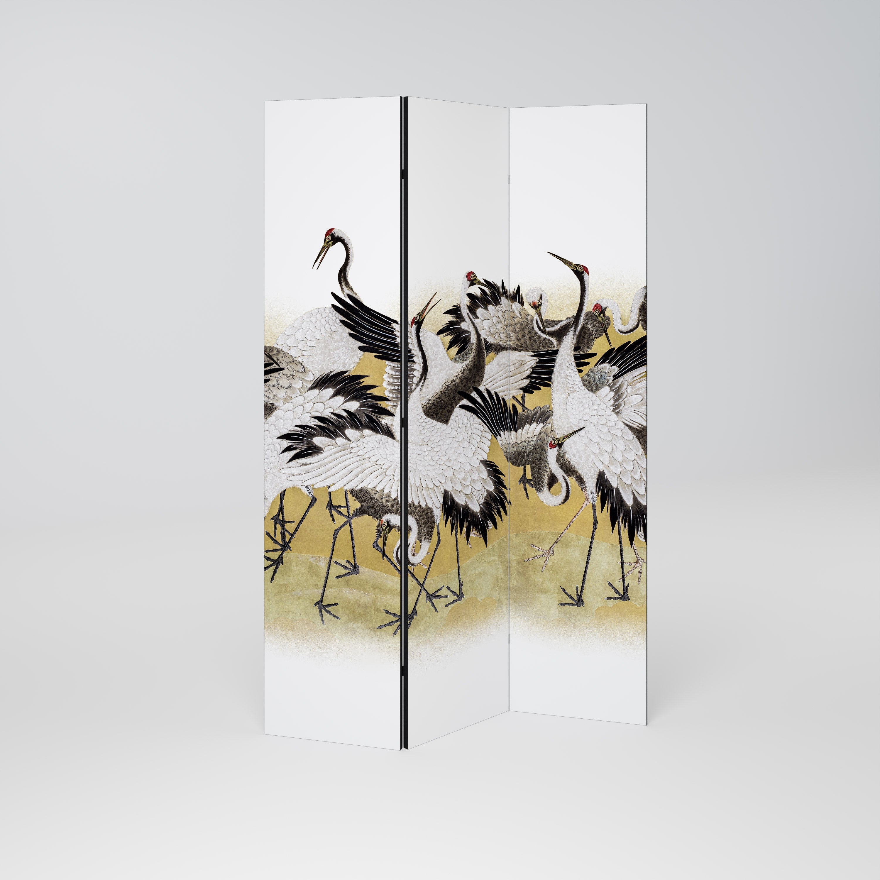 JAPANESE FLOCK OF CRANES Decorative 3-Panel Room Divider