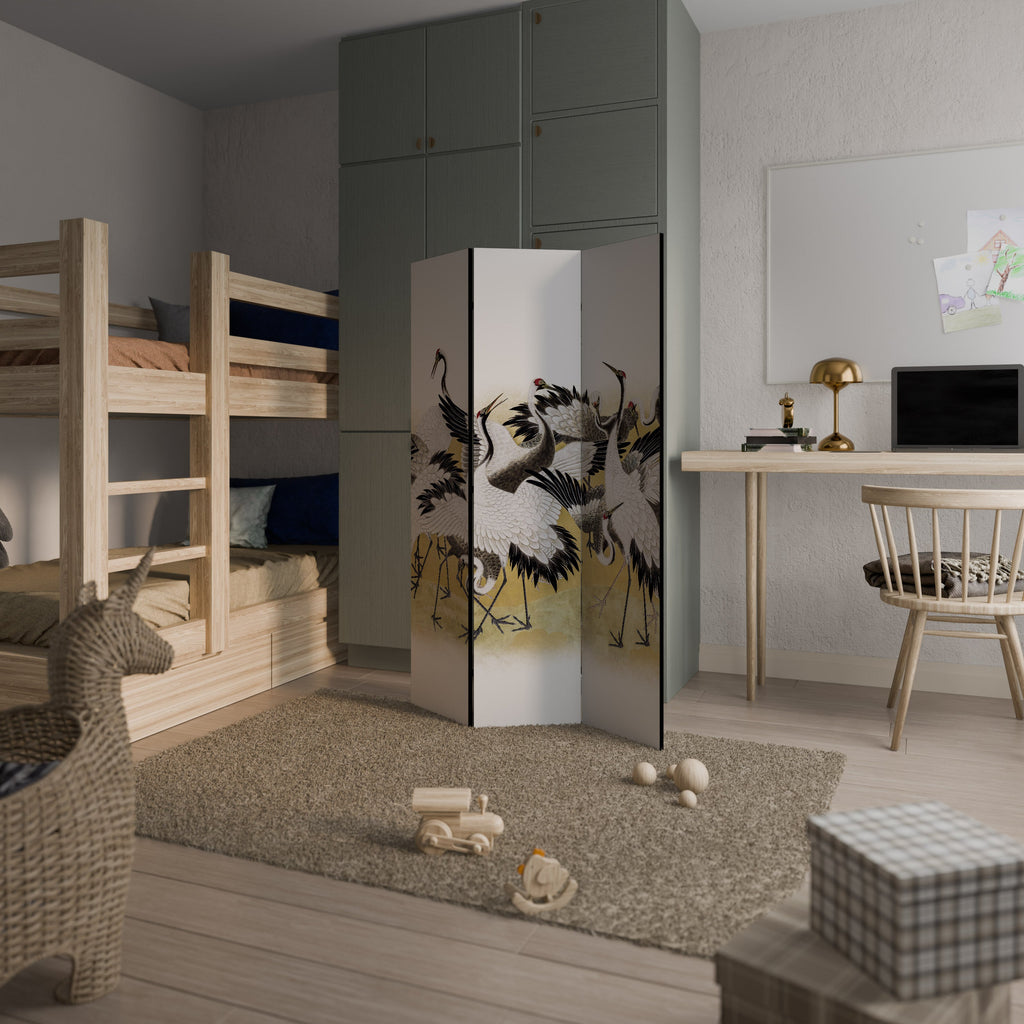 JAPANESE FLOCK OF CRANES Decorative 3-Panel Room Divider