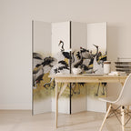 JAPANESE FLOCK OF CRANES Decorative 4-Panel Room Divider