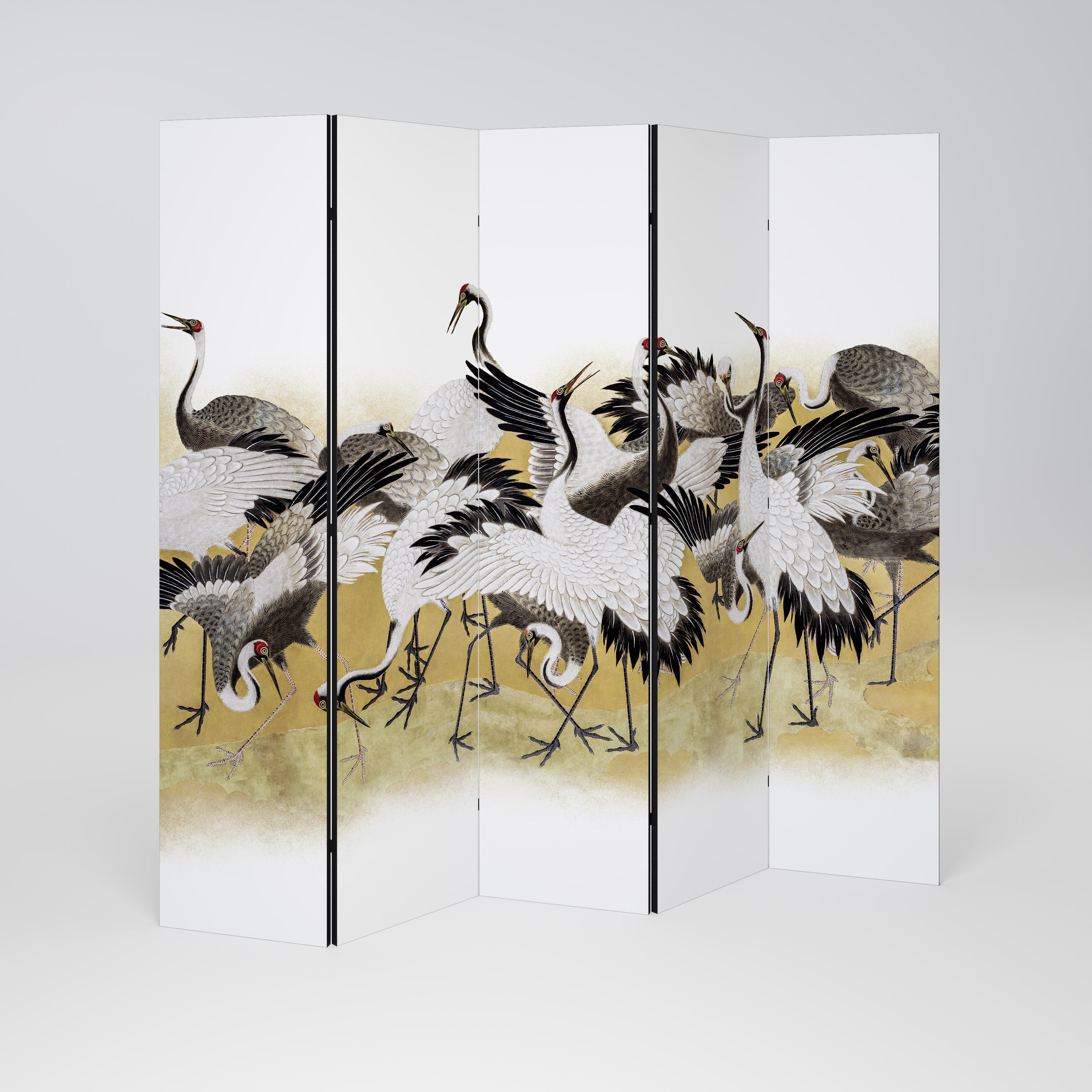JAPANESE FLOCK OF CRANES 5-Panel Room Divider