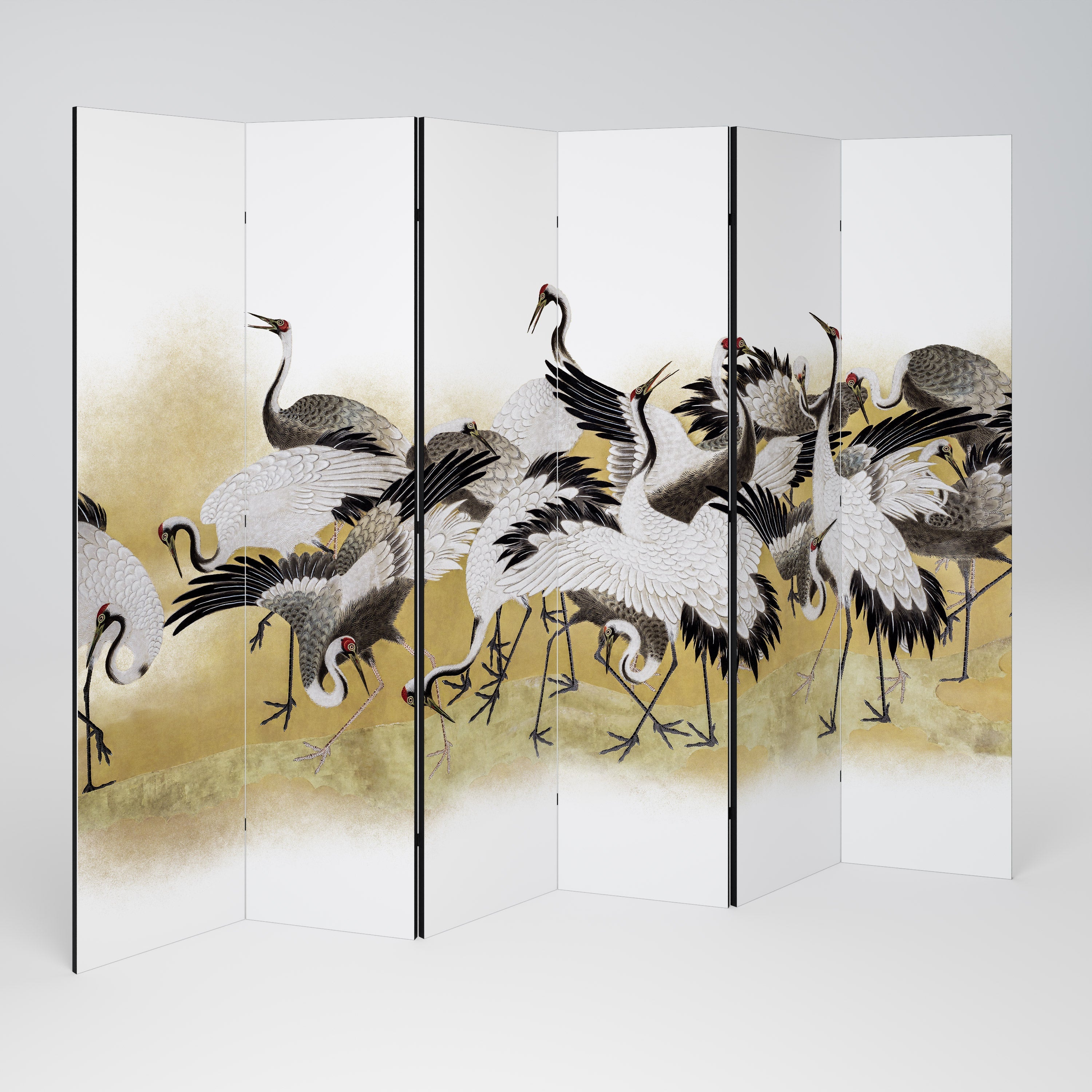 JAPANESE FLOCK OF CRANES Biombo Decorativo de 6 Painéis