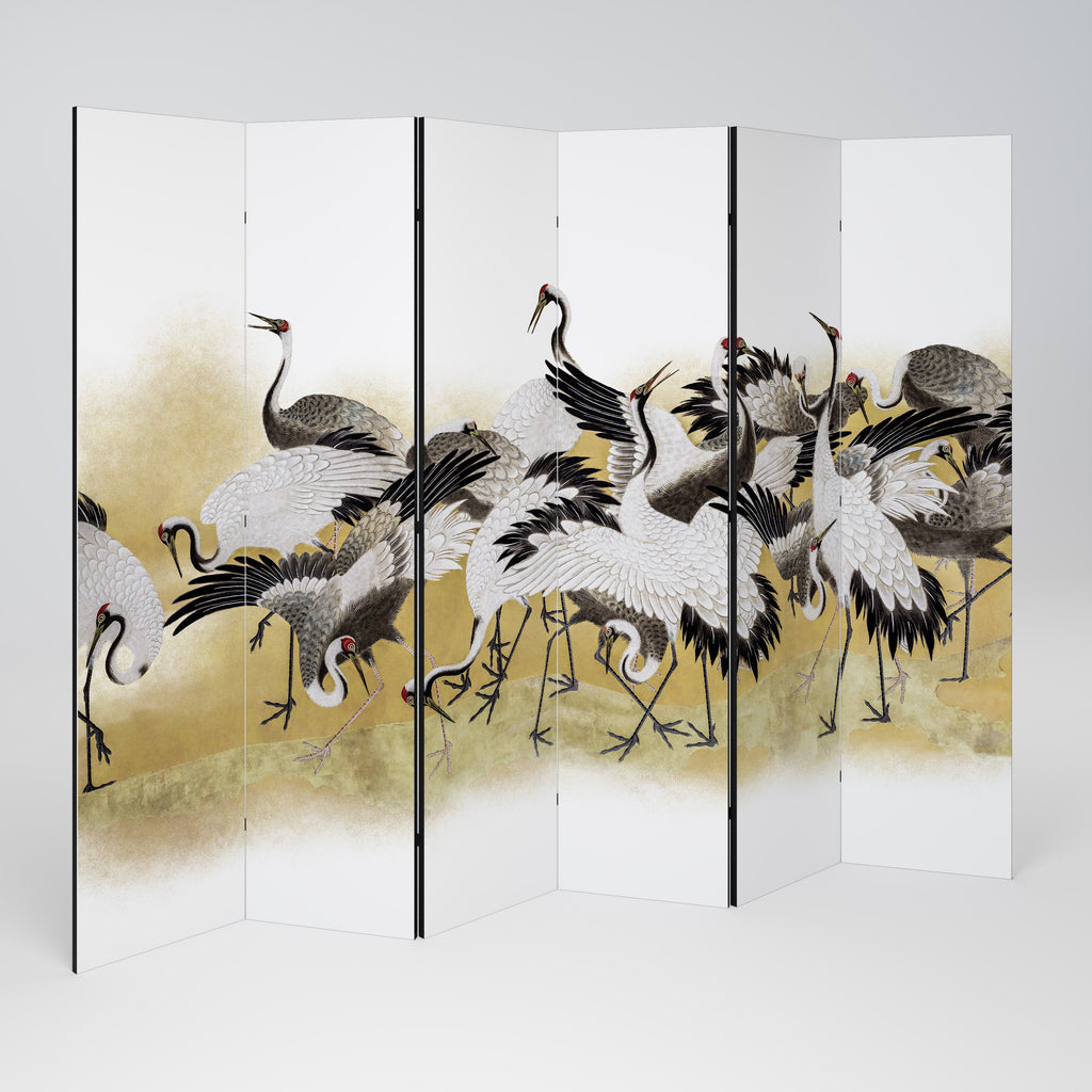 JAPANESE FLOCK OF CRANES Biombo Decorativo de 6 Painéis