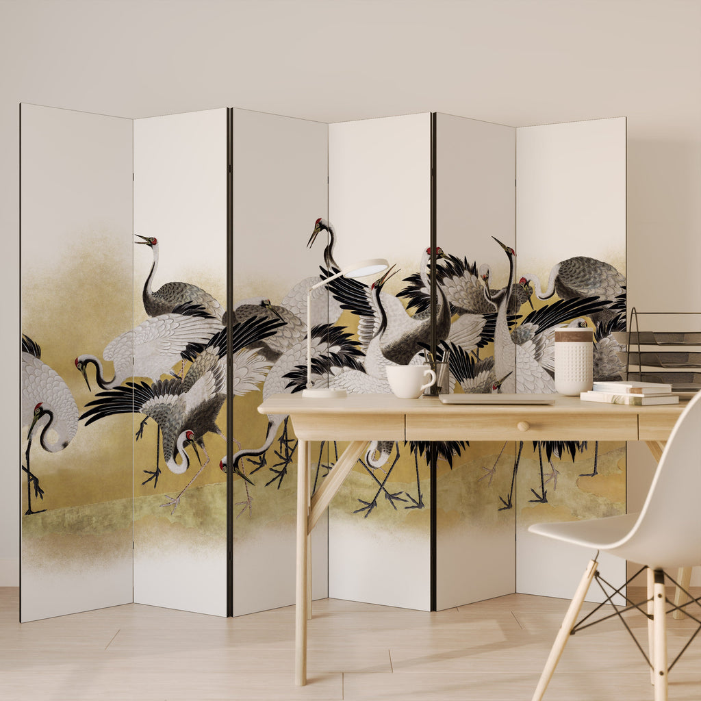 JAPANESE FLOCK OF CRANES Biombo Decorativo de 6 Painéis