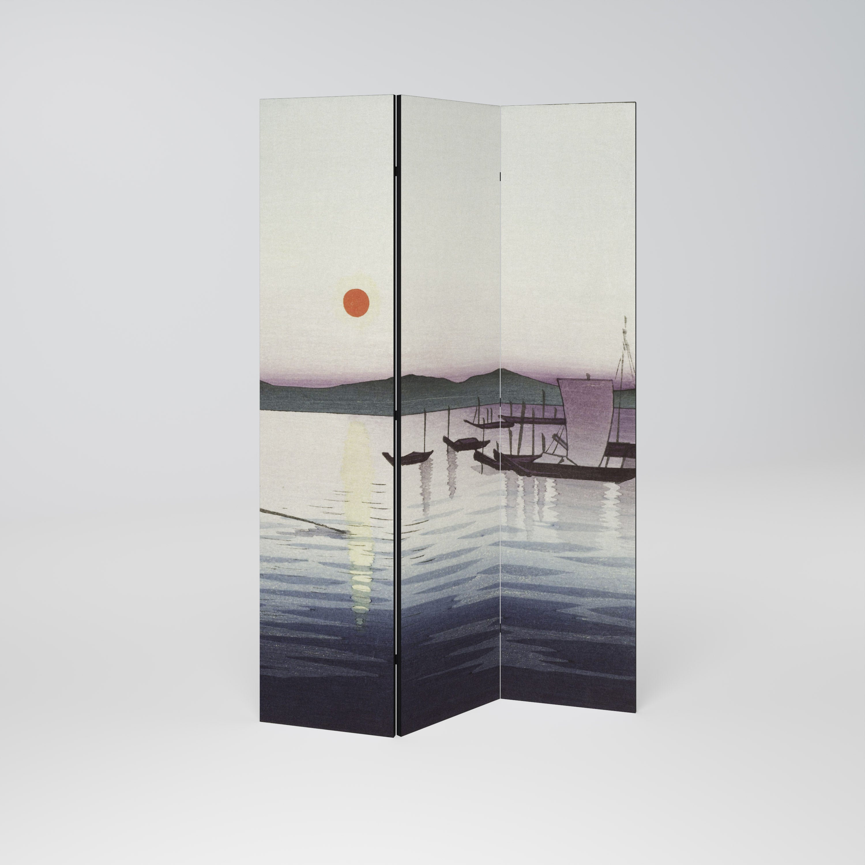 BOATS AND SETTING SUN 3-Panel Room Divider