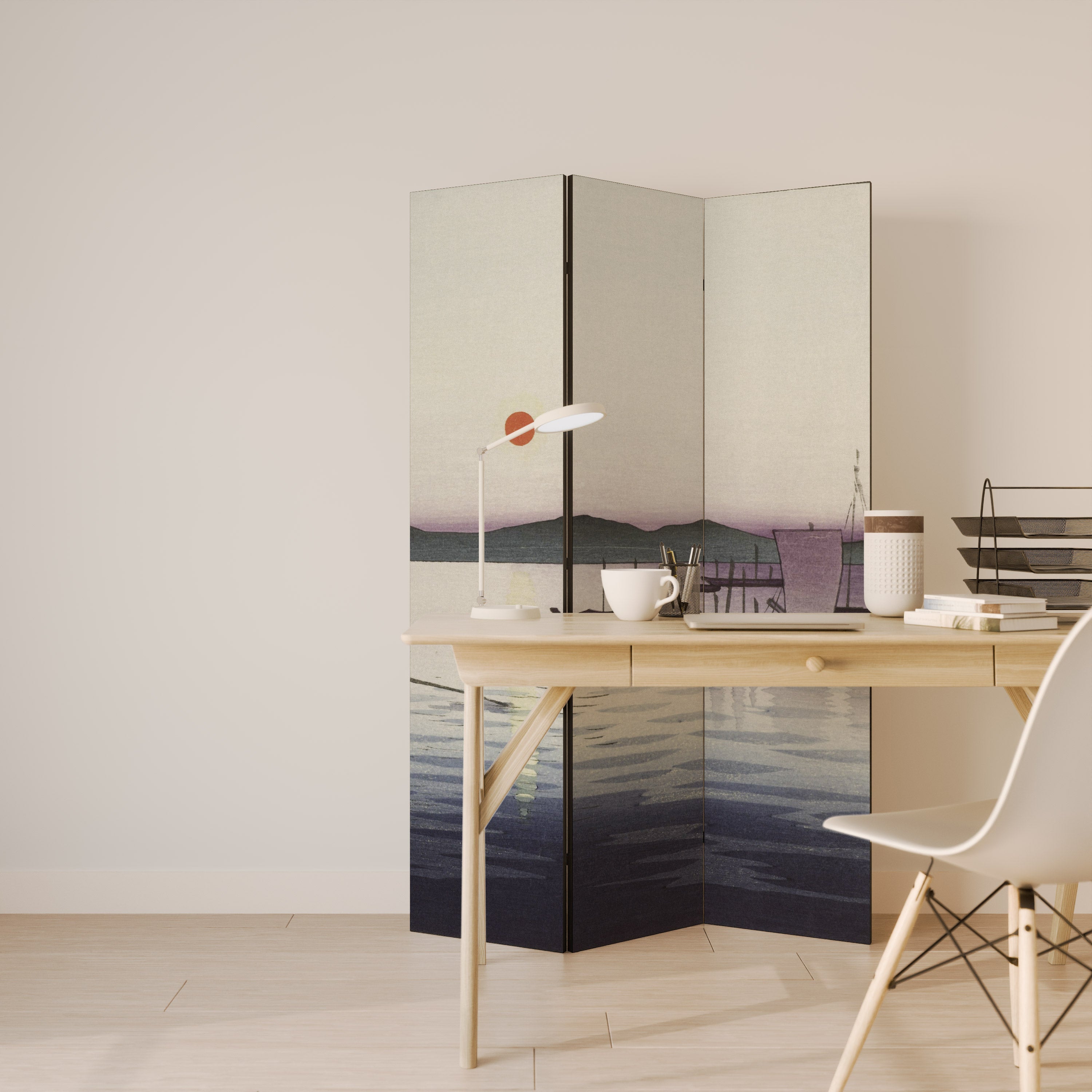 BOATS AND SETTING SUN Decorative 3-Panel Room Divider