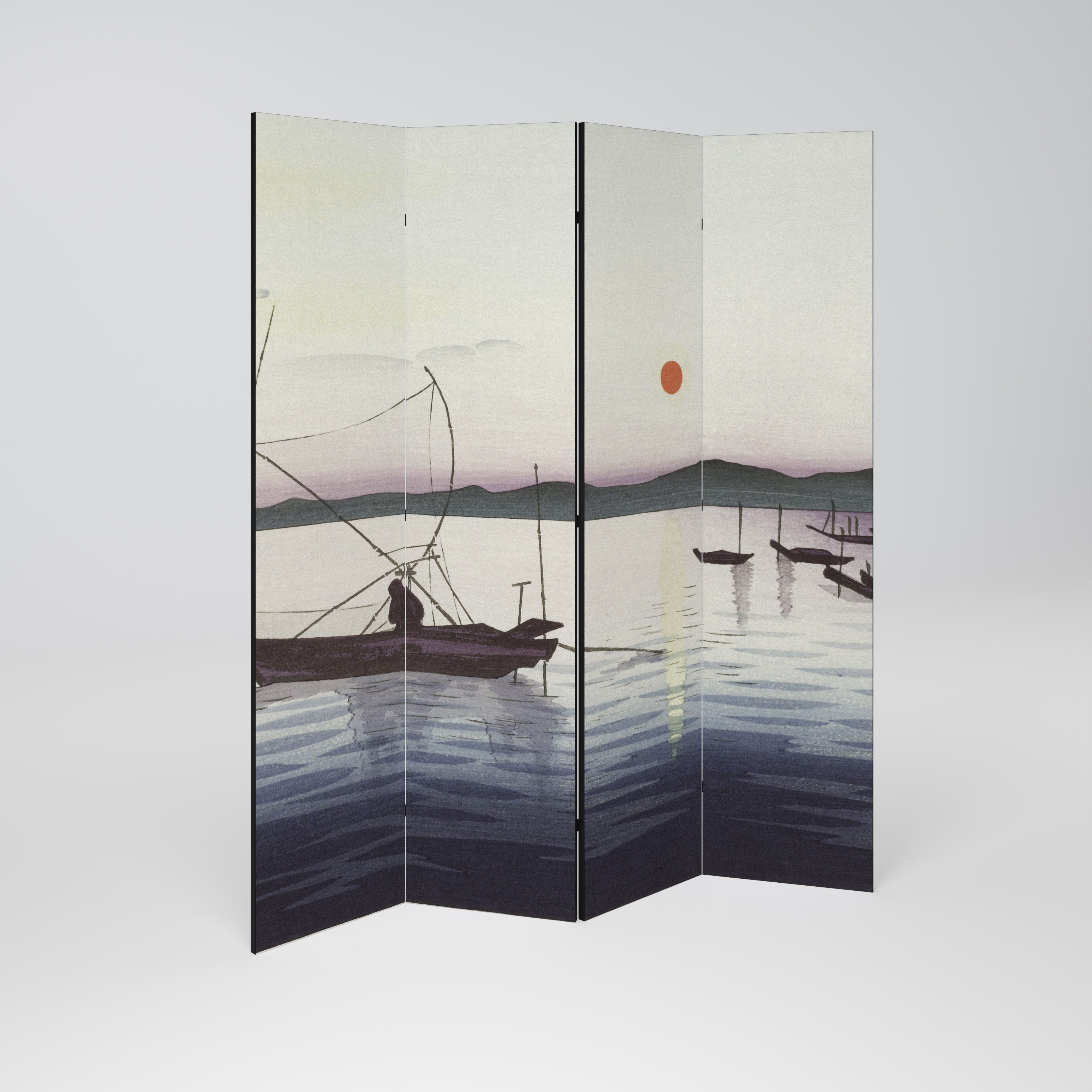BOATS AND SETTING SUN Biombo de 4 Painéis