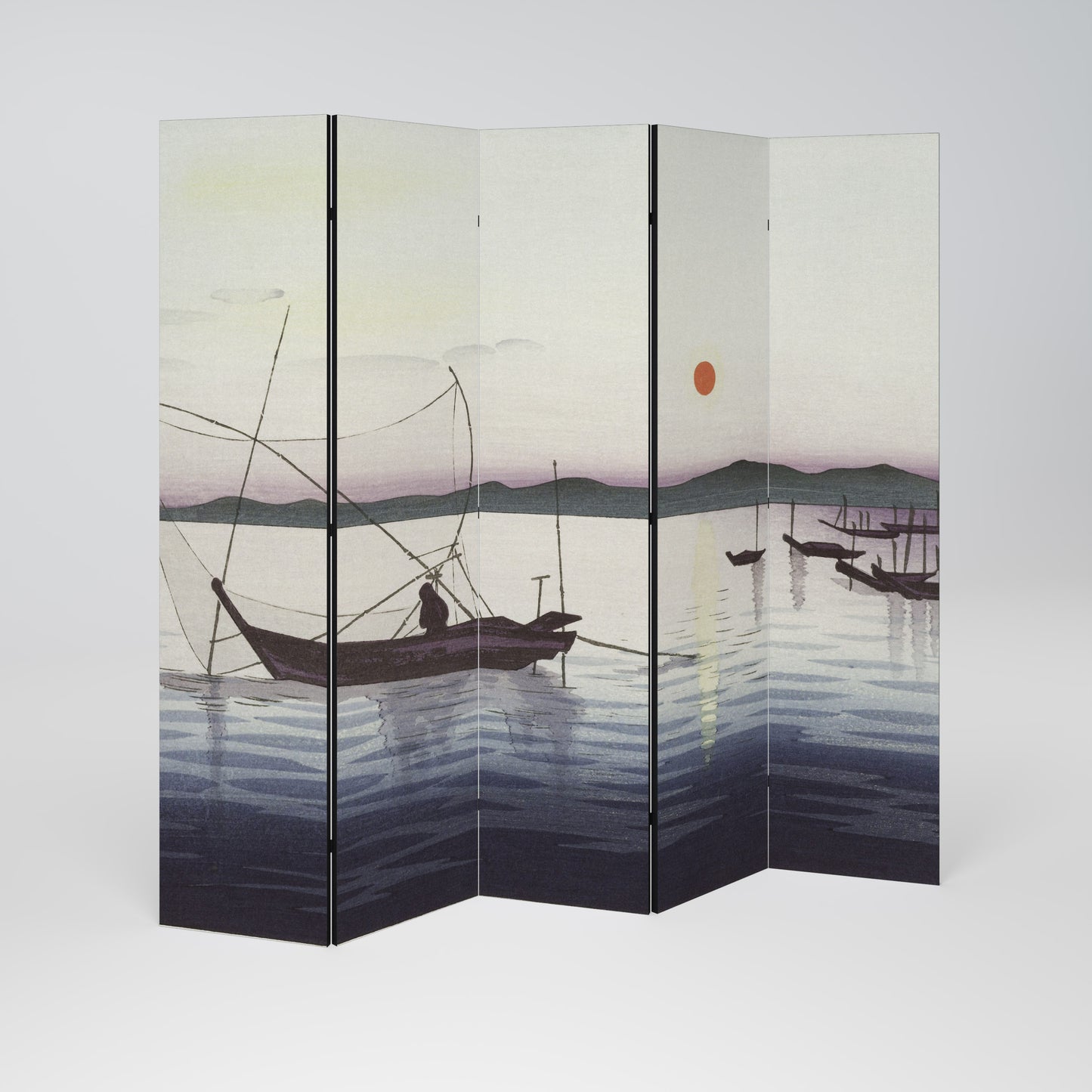 BOATS AND SETTING SUN 5-Panel Room Divider