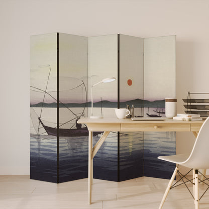 BOATS AND SETTING SUN 5-Panel Room Divider