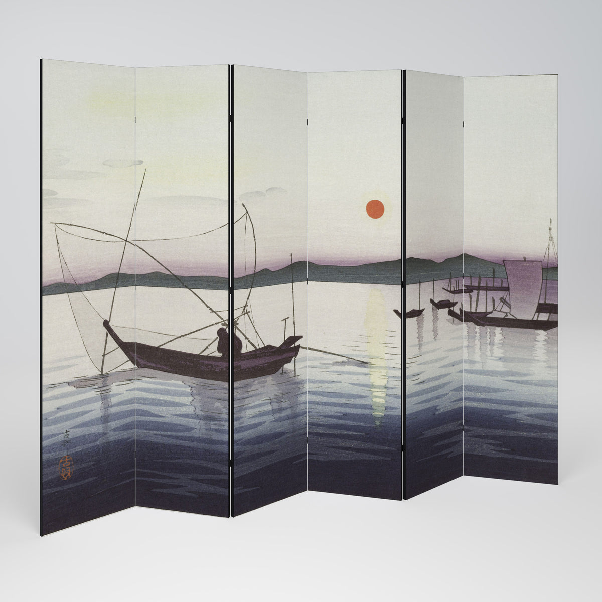 BOATS AND SETTING SUN Biombo de 6 Painéis
