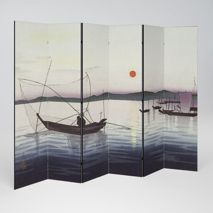 BOATS AND SETTING SUN Biombo de 6 Painéis