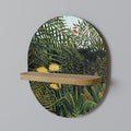 VIRGIN FOREST WITH SUNSET Oval Art Shelf In Oak Effect