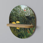 VIRGIN FOREST WITH SUNSET Oval Art Shelf In Oak Effect