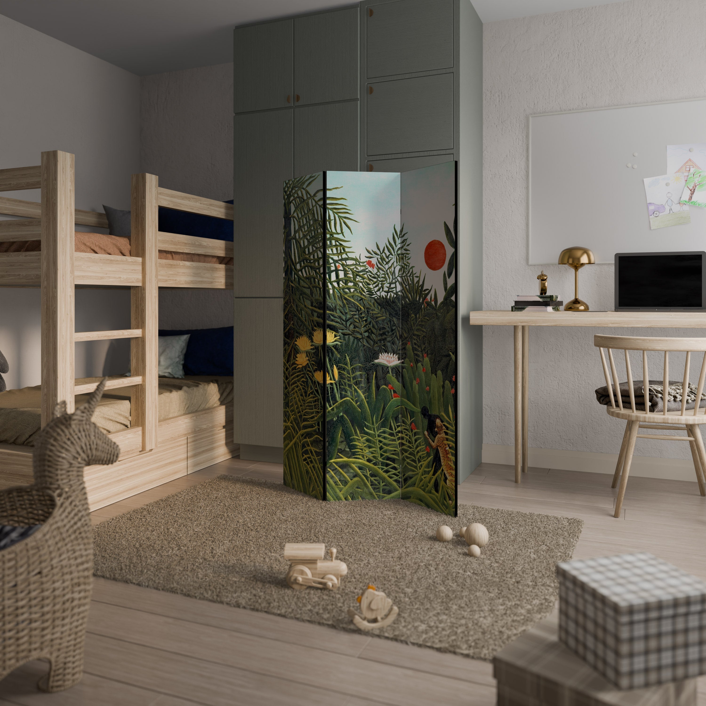 VIRGIN FOREST WITH SUNSET Decorative 3-Panel Room Divider