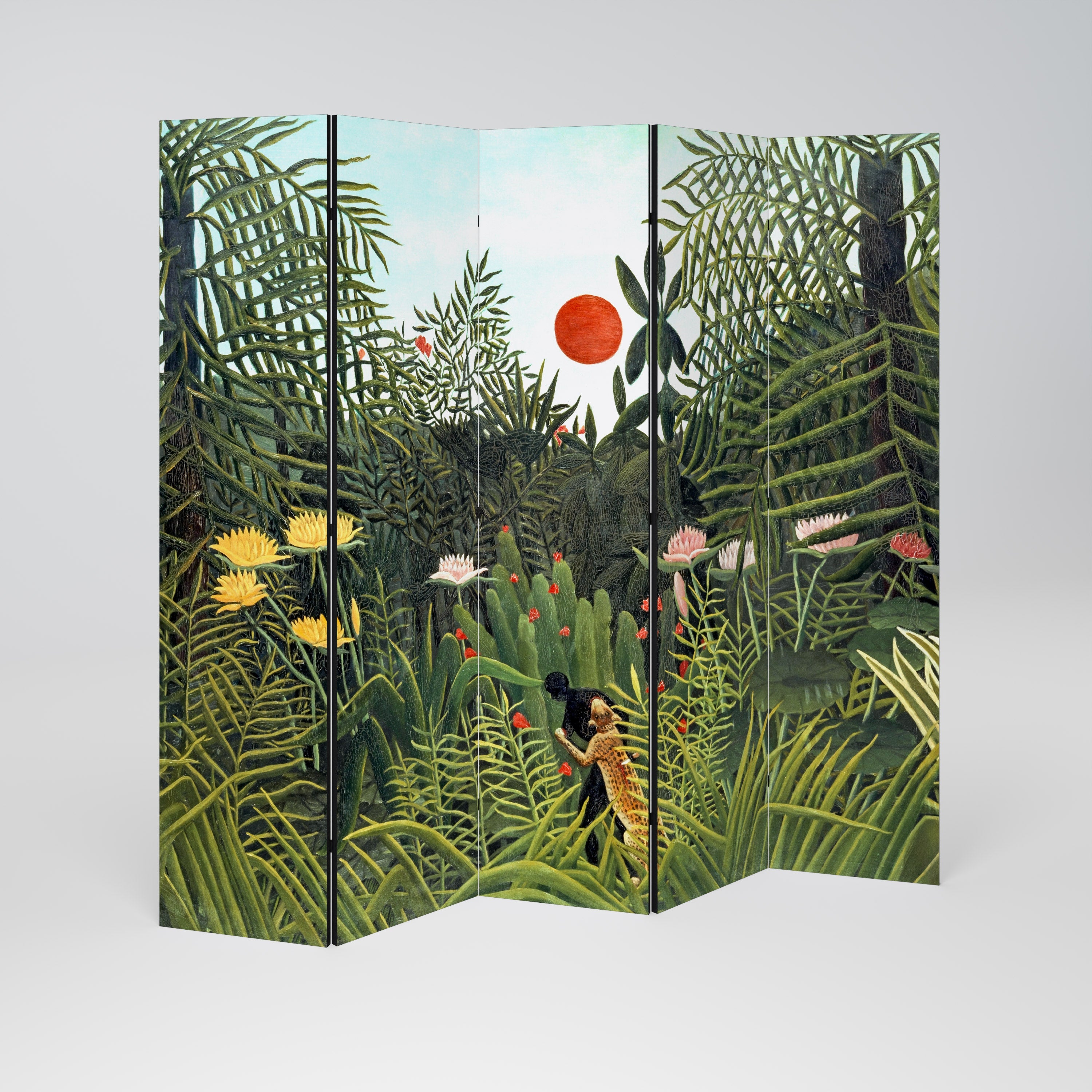 VIRGIN FOREST WITH SUNSET Decorative 5-Panel Room Divider