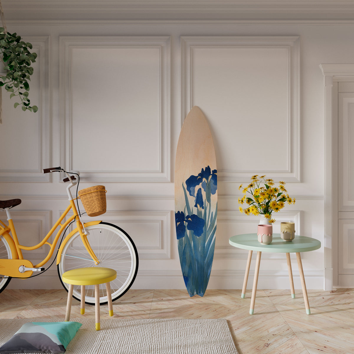 BLUE FLORAL RIDE Surfboard Decorative Panel