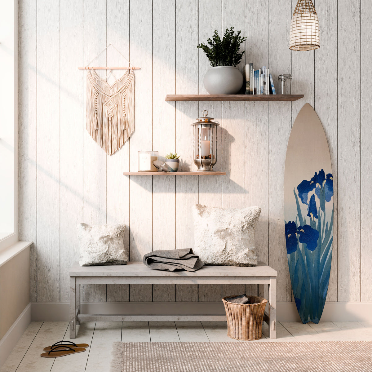 BLUE FLORAL RIDE Painel Decorativo Prancha de Surf