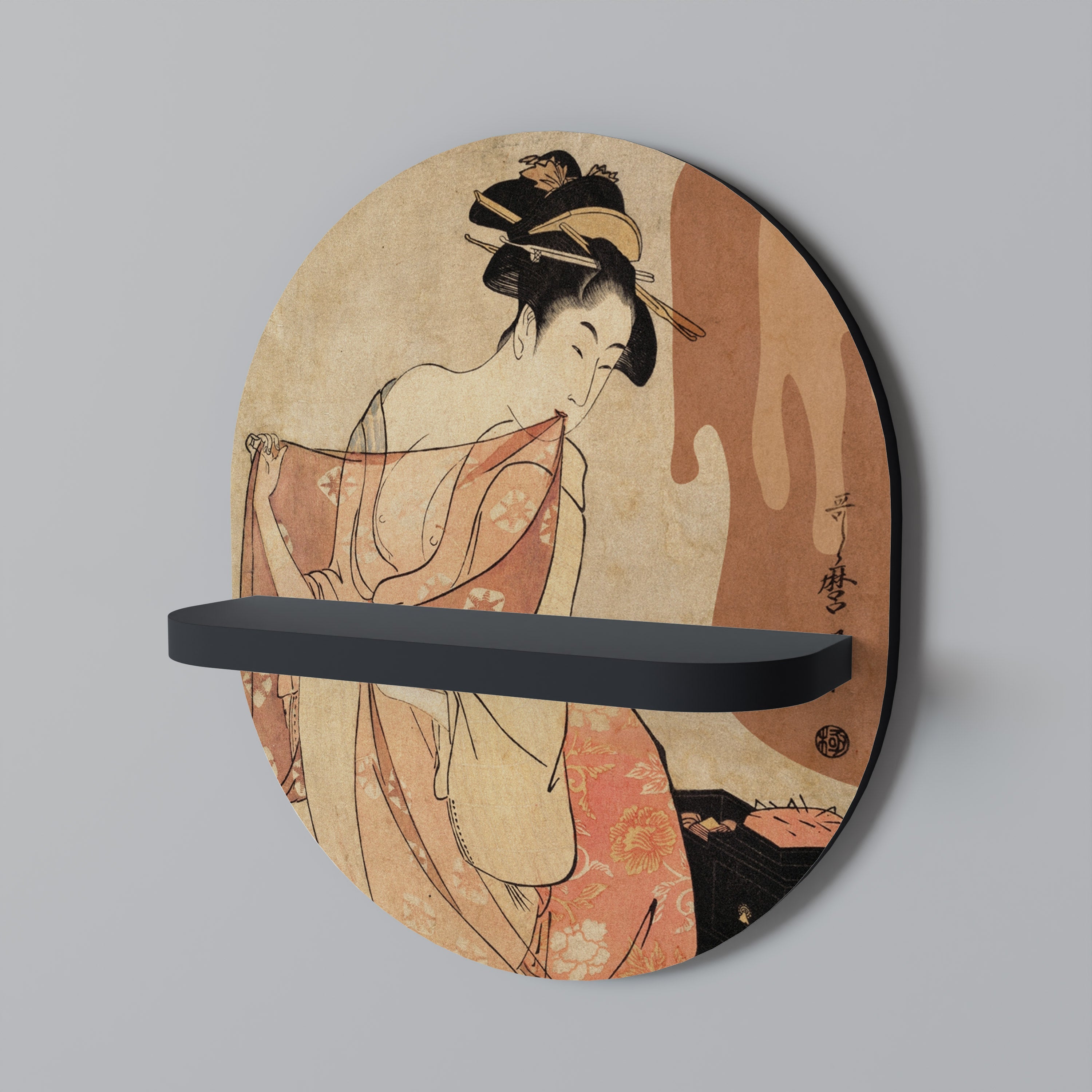 WOMAN, CAT AND EXTRA BROWN Prateleira Oval Decorativa em Acabamento Preto