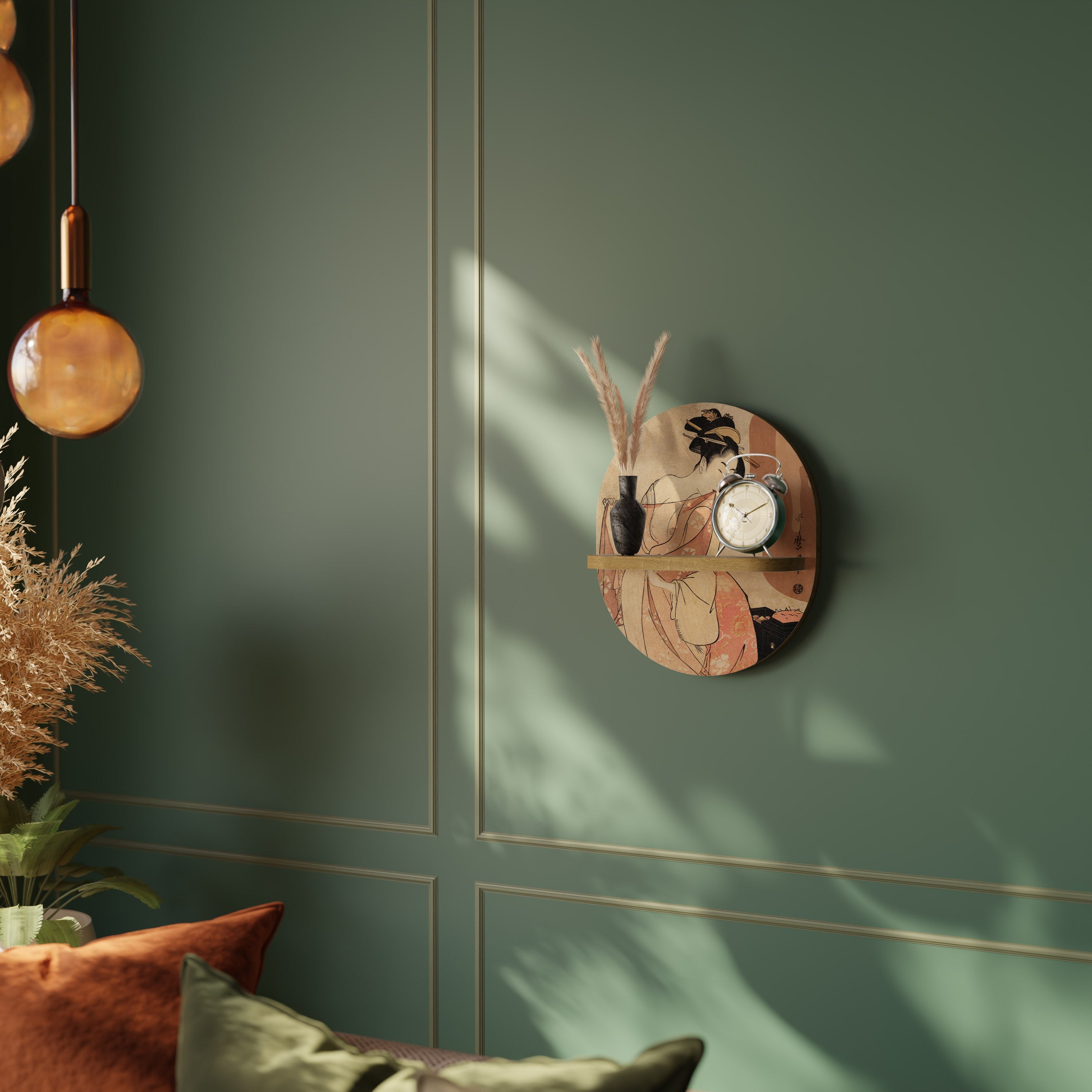 WOMAN, CAT AND EXTRA BROWN Prateleira Oval Decorativa em Efeito Carvalho