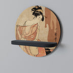 WOMAN, CAT AND EXTRA BROWN Round Art Shelf In Black Finish
