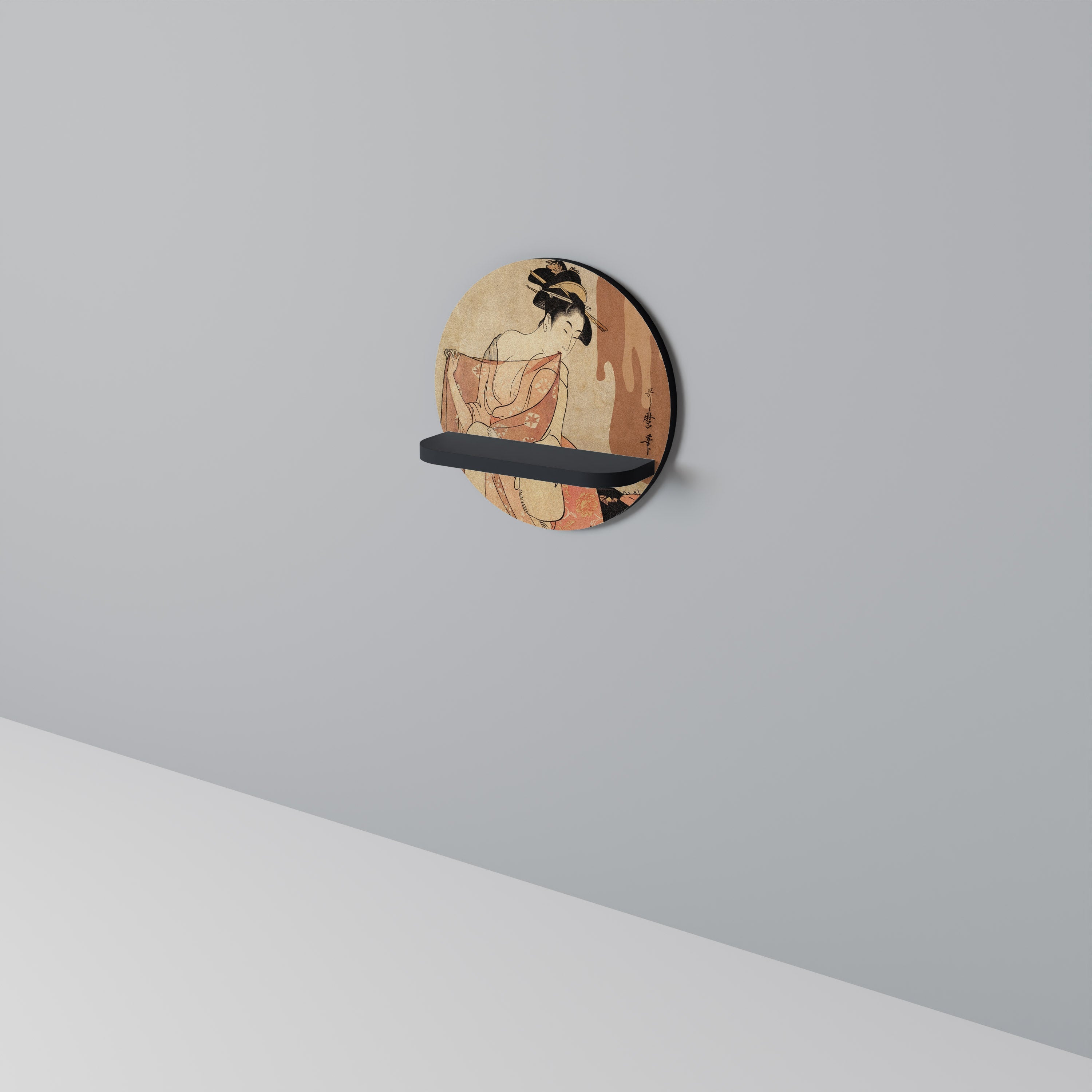 WOMAN, CAT AND EXTRA BROWN Prateleira Redonda Decorativa em Acabamento Preto