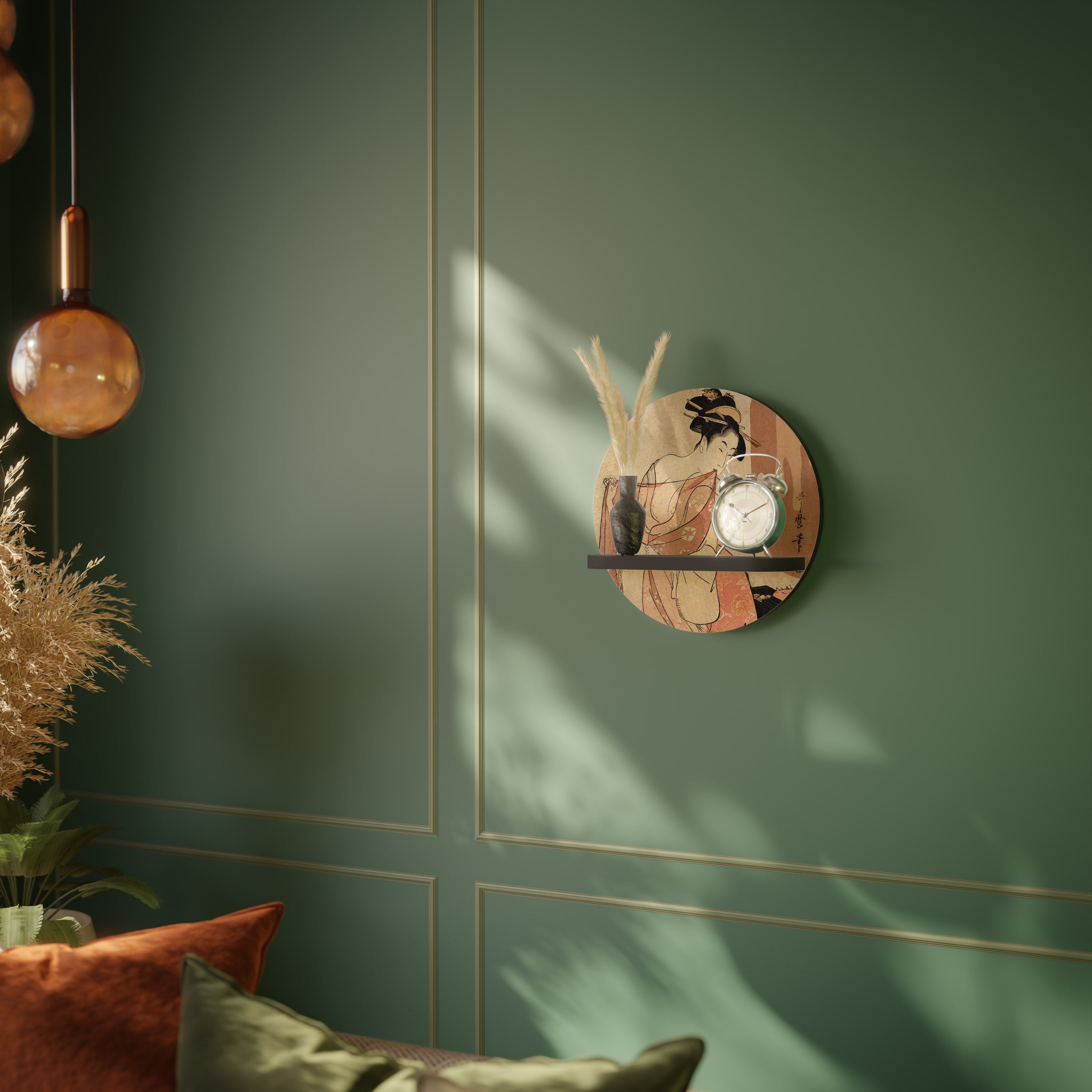 WOMAN, CAT AND EXTRA BROWN Prateleira Redonda Decorativa em Acabamento Preto