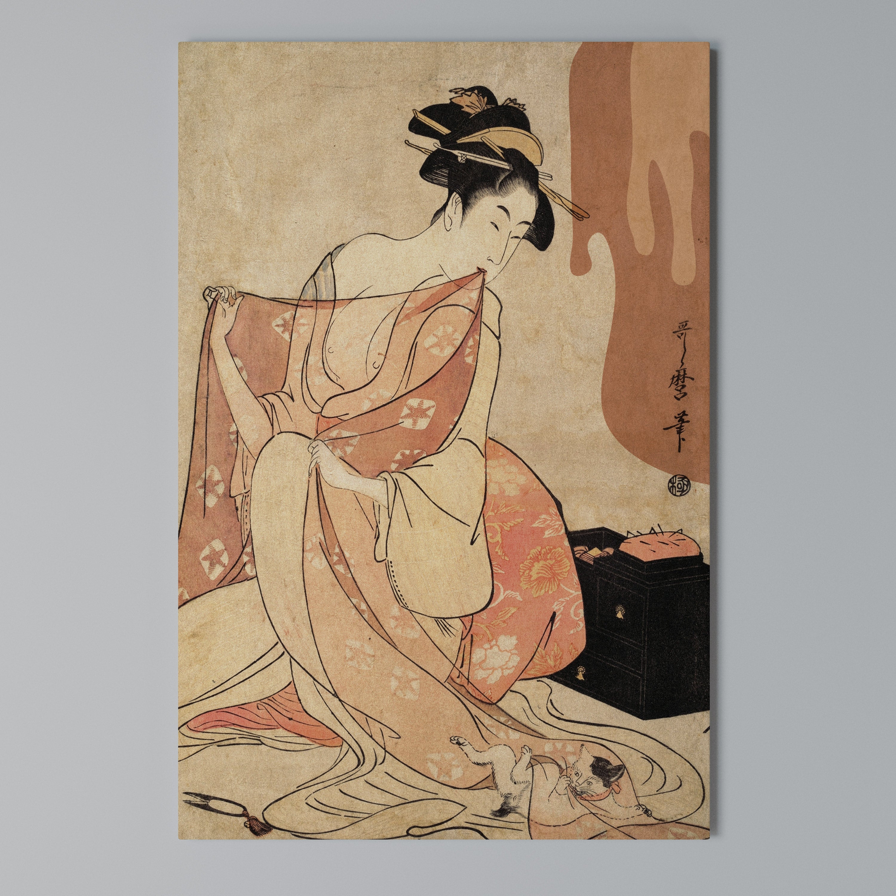 WOMAN, CAT AND EXTRA BROWN Quadro em tela vertical
