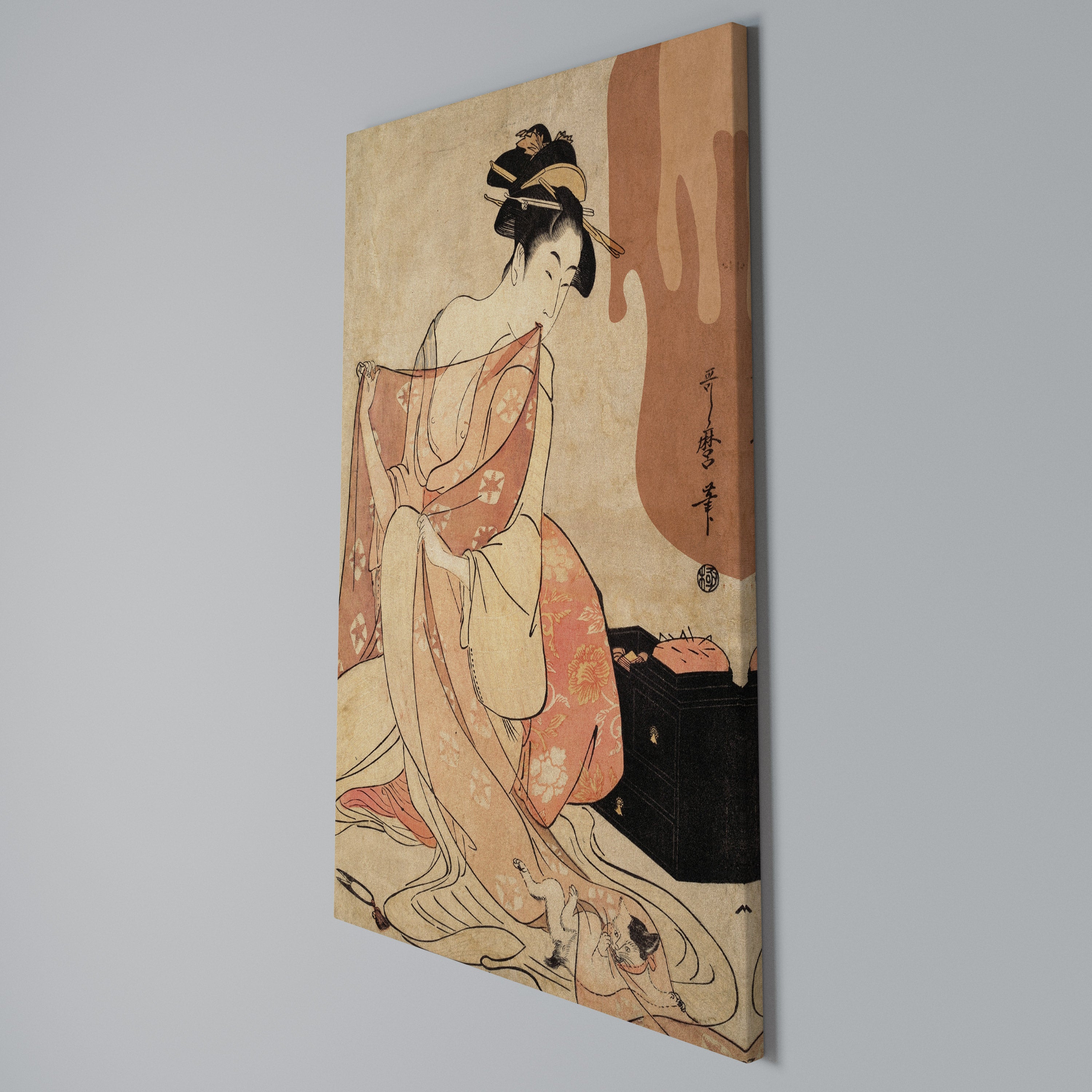 WOMAN, CAT AND EXTRA BROWN Quadro em tela vertical