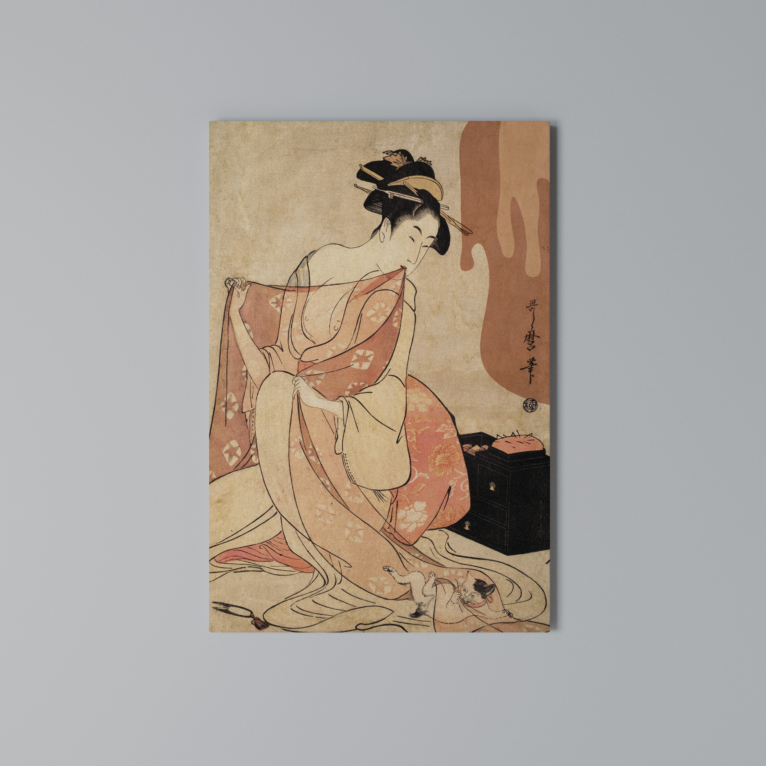 WOMAN, CAT AND EXTRA BROWN Quadro em tela vertical