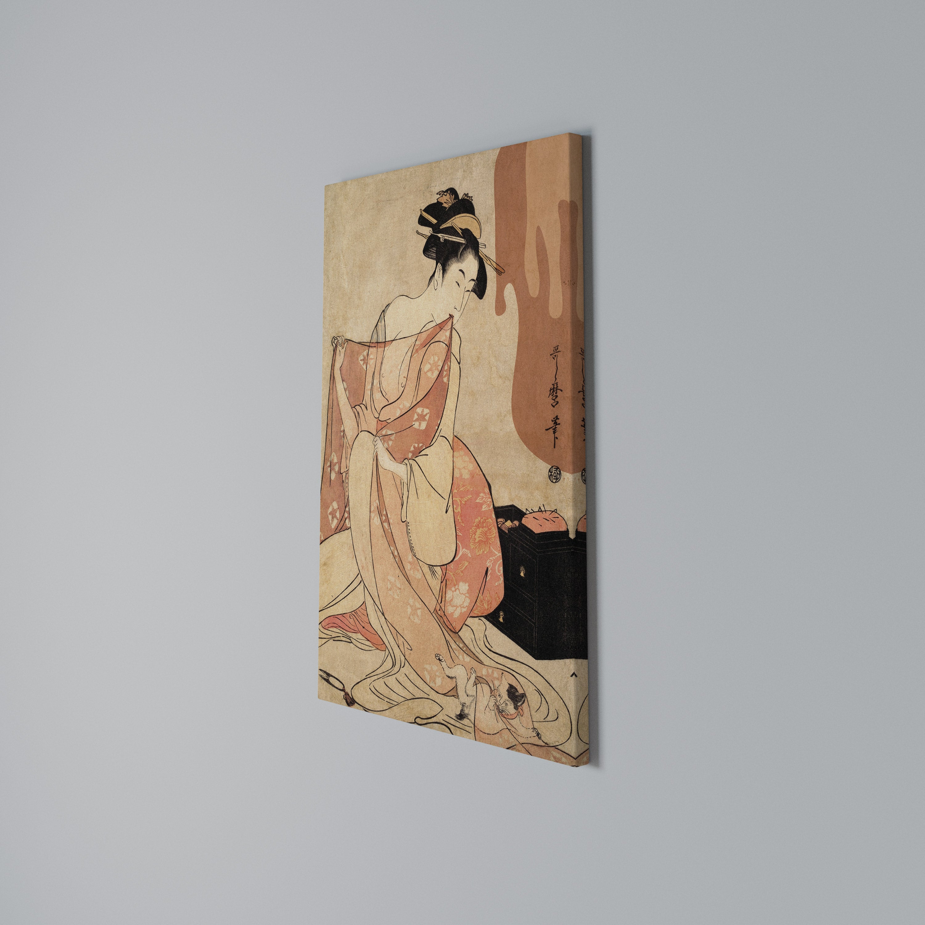 WOMAN, CAT AND EXTRA BROWN Quadro em tela vertical