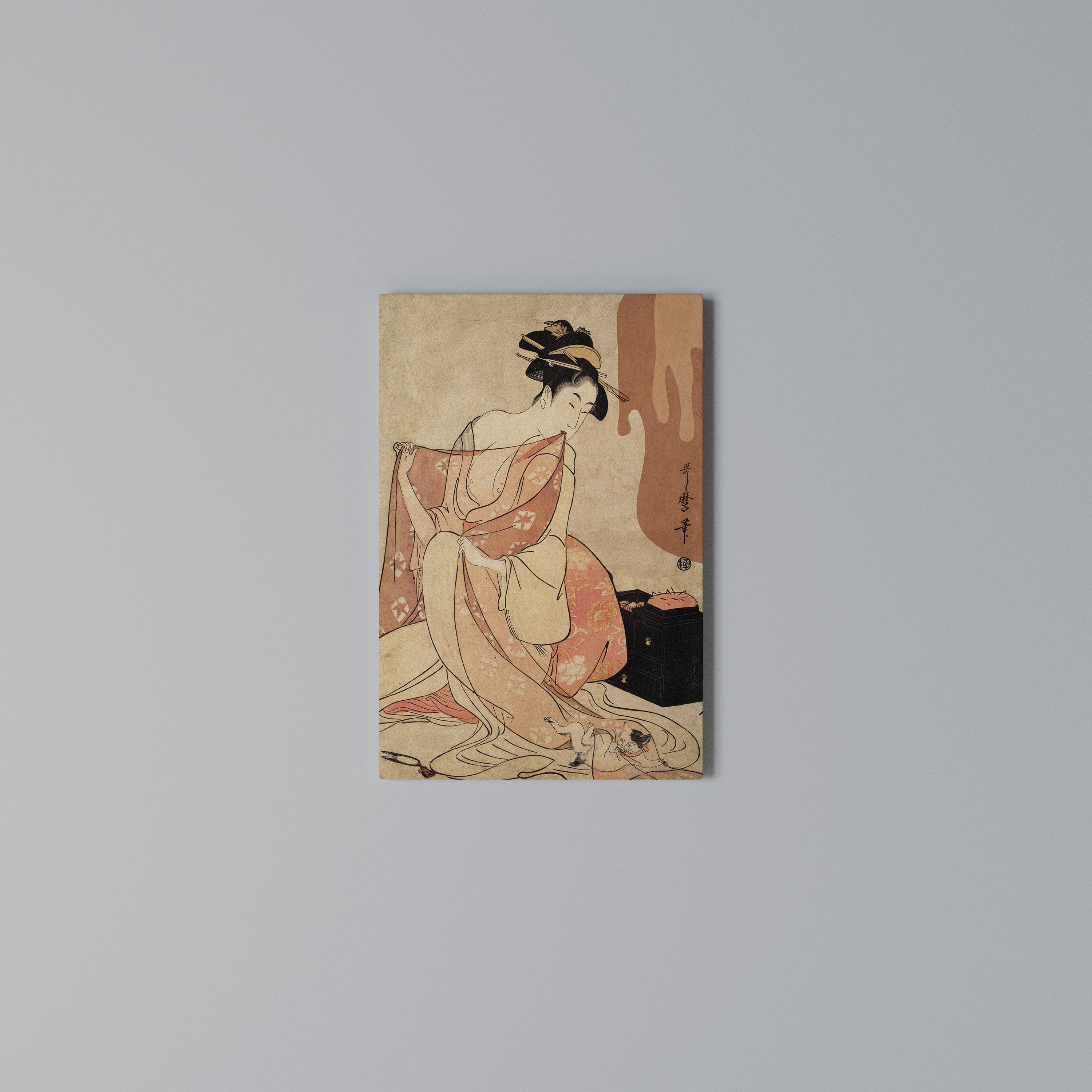 WOMAN, CAT AND EXTRA BROWN Quadro em tela vertical