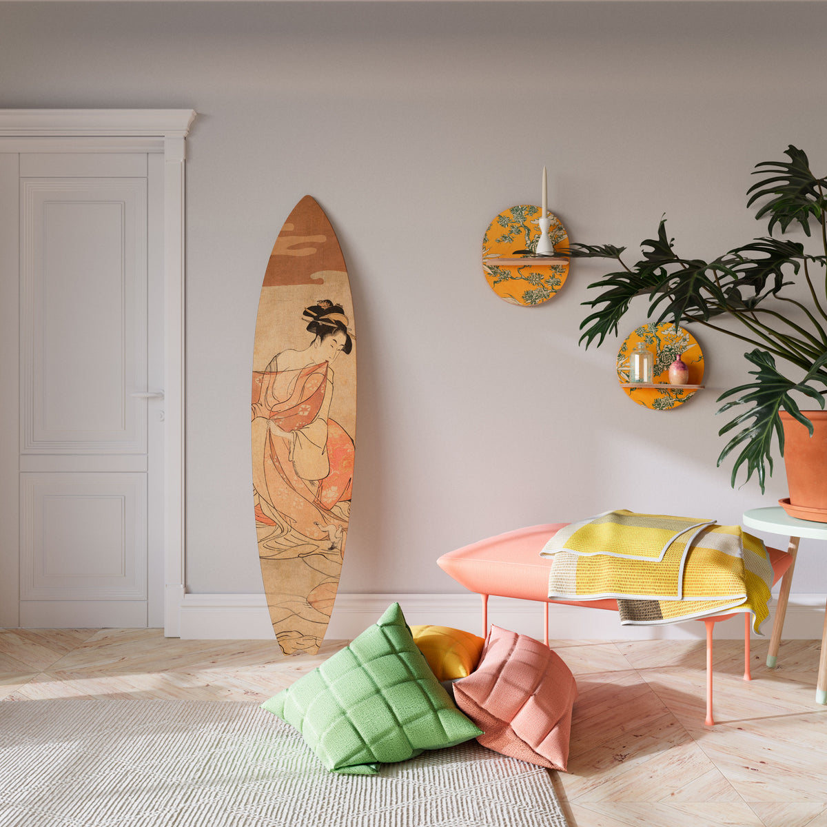WOMAN, CAT AND EXTRA BROWN Painel Decorativo Prancha de Surf