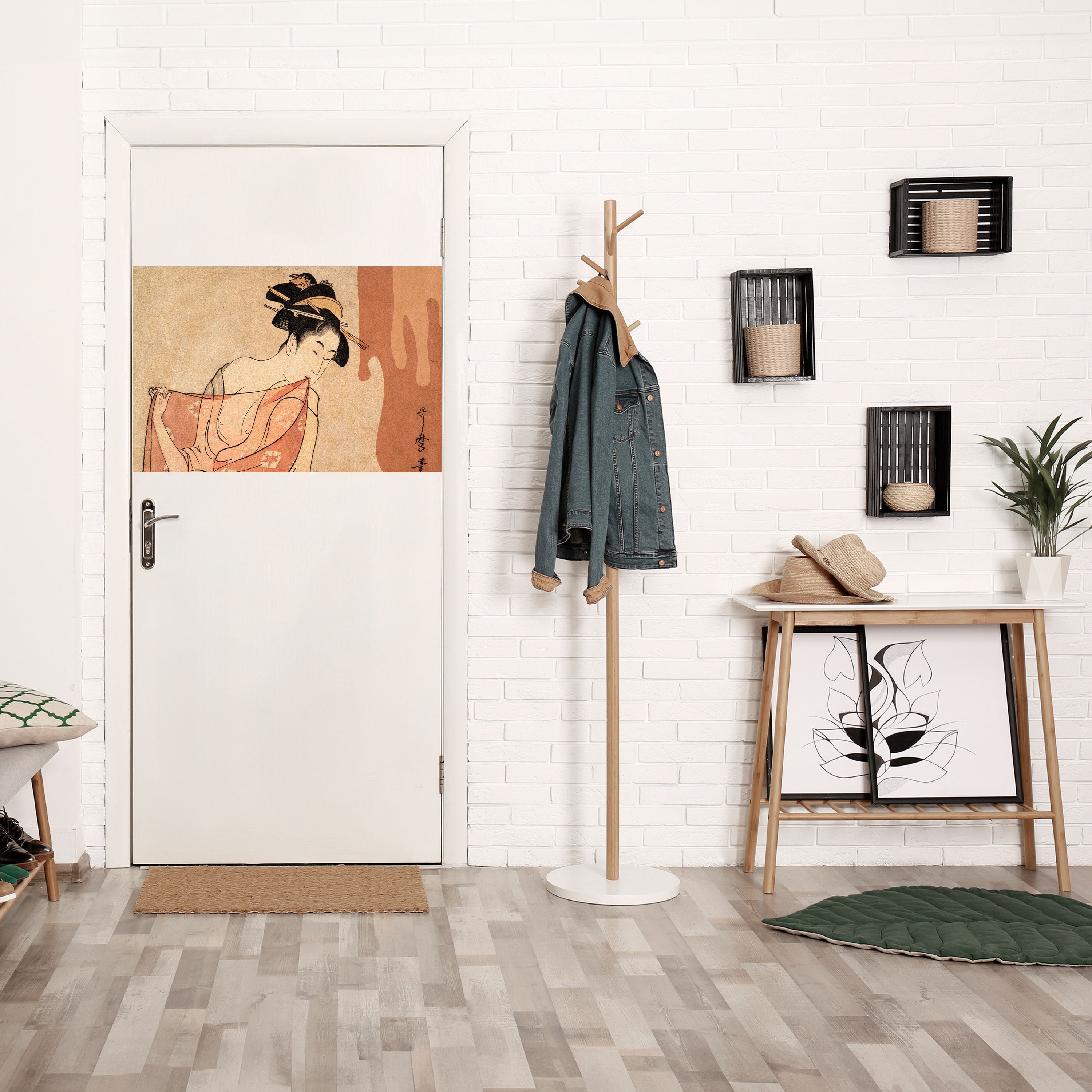 WOMAN, CAT AND EXTRA BROWN Peel and Stick Horizontal Poster