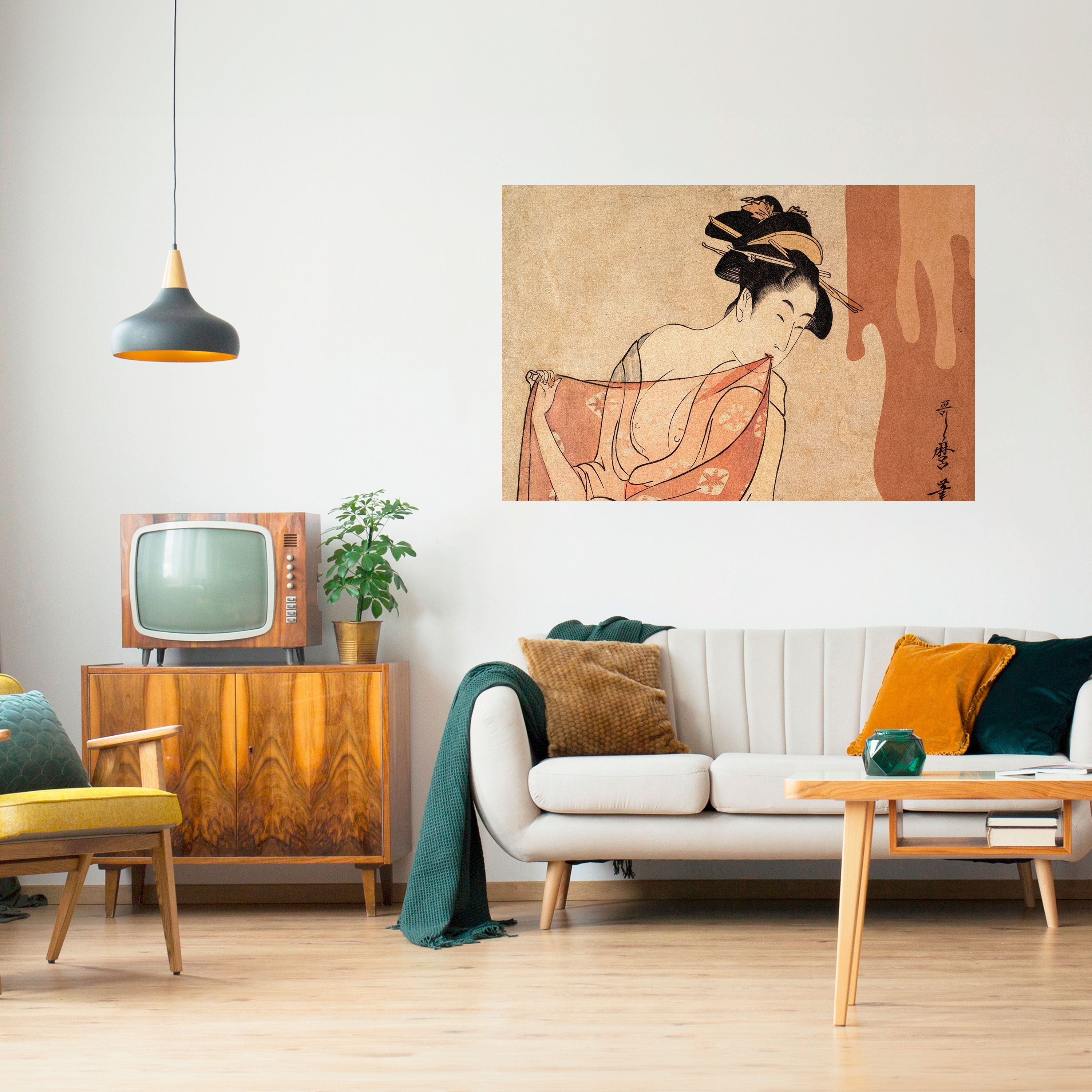 WOMAN, CAT AND EXTRA BROWN Peel and Stick Horizontal Poster