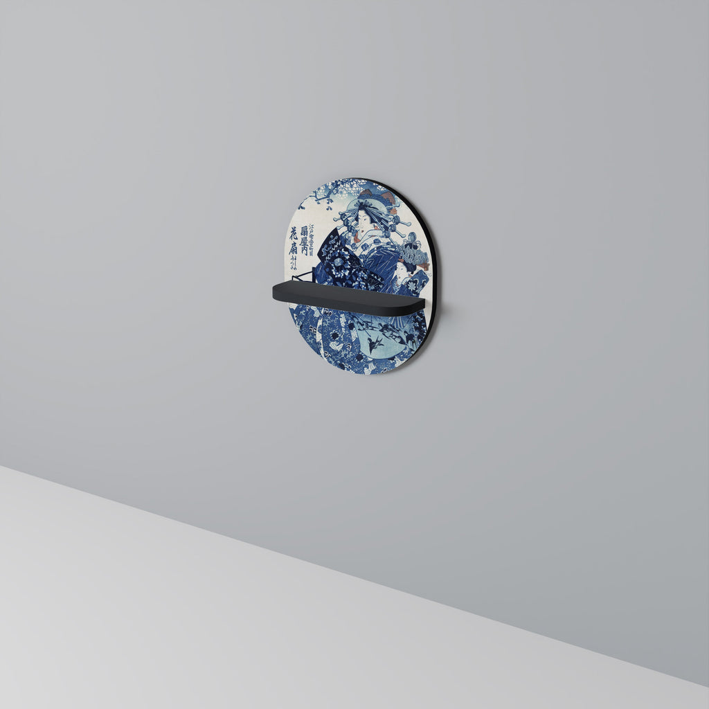 JAPANESE WOMAN Prateleira Oval Decorativa em Acabamento Preto