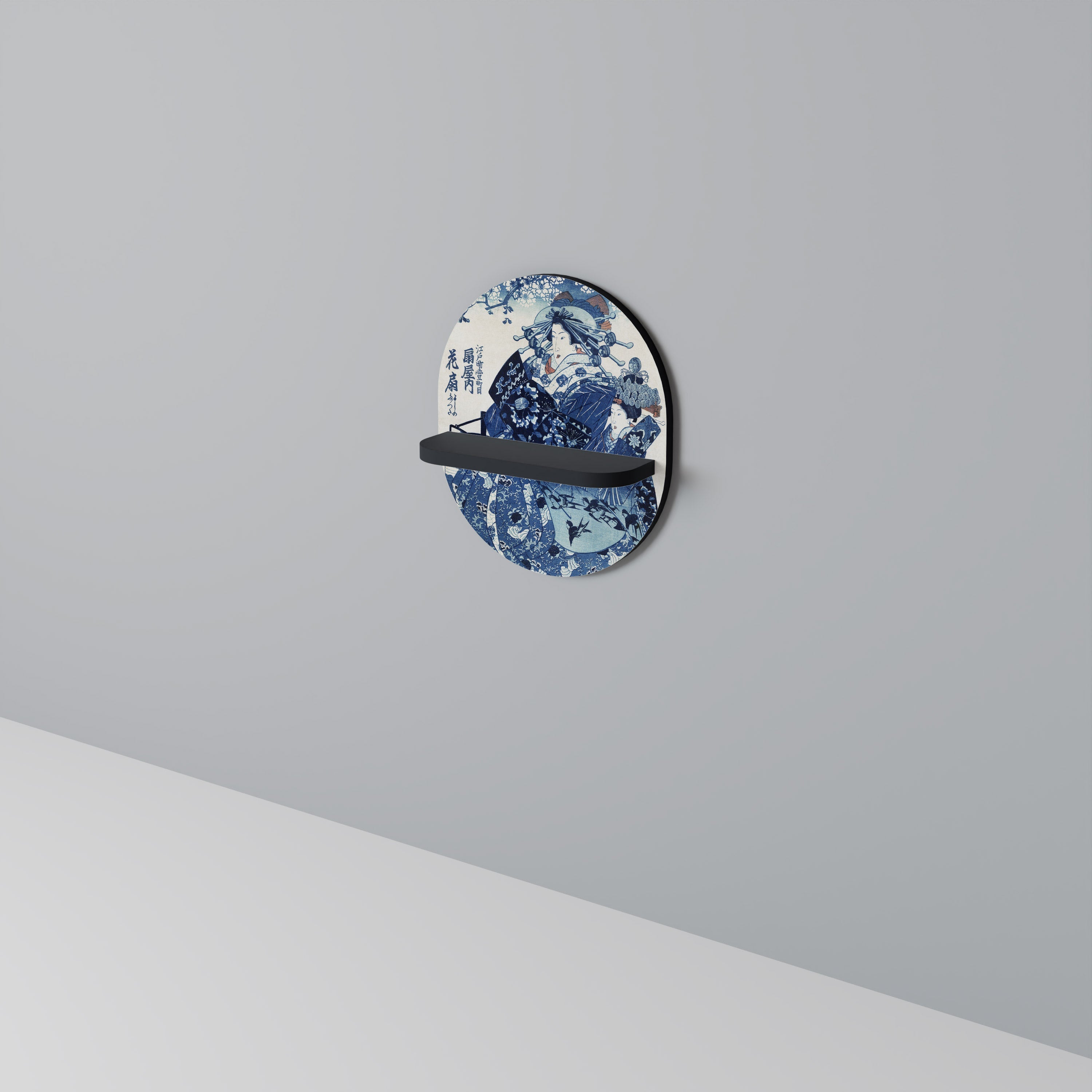 JAPANESE WOMAN Prateleira Oval Decorativa em Acabamento Preto
