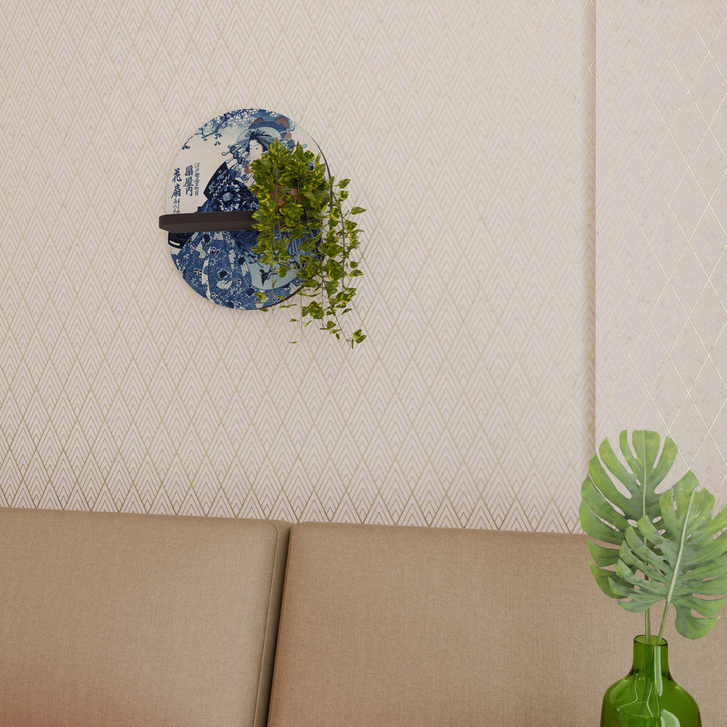 JAPANESE WOMAN Prateleira Oval Decorativa em Acabamento Preto