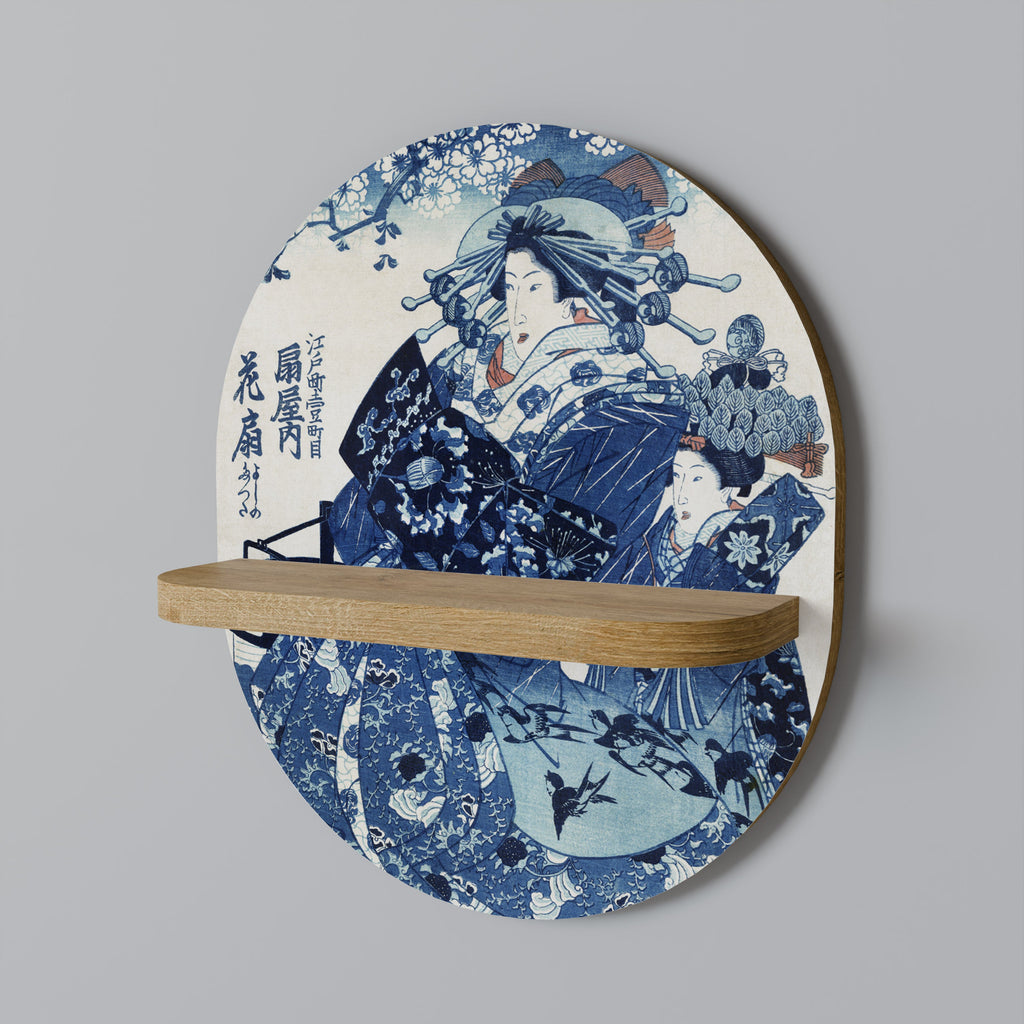 JAPANESE WOMAN Prateleira Oval Decorativa em Efeito Carvalho