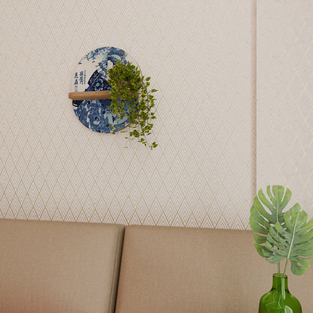 JAPANESE WOMAN Prateleira Oval Decorativa em Efeito Carvalho