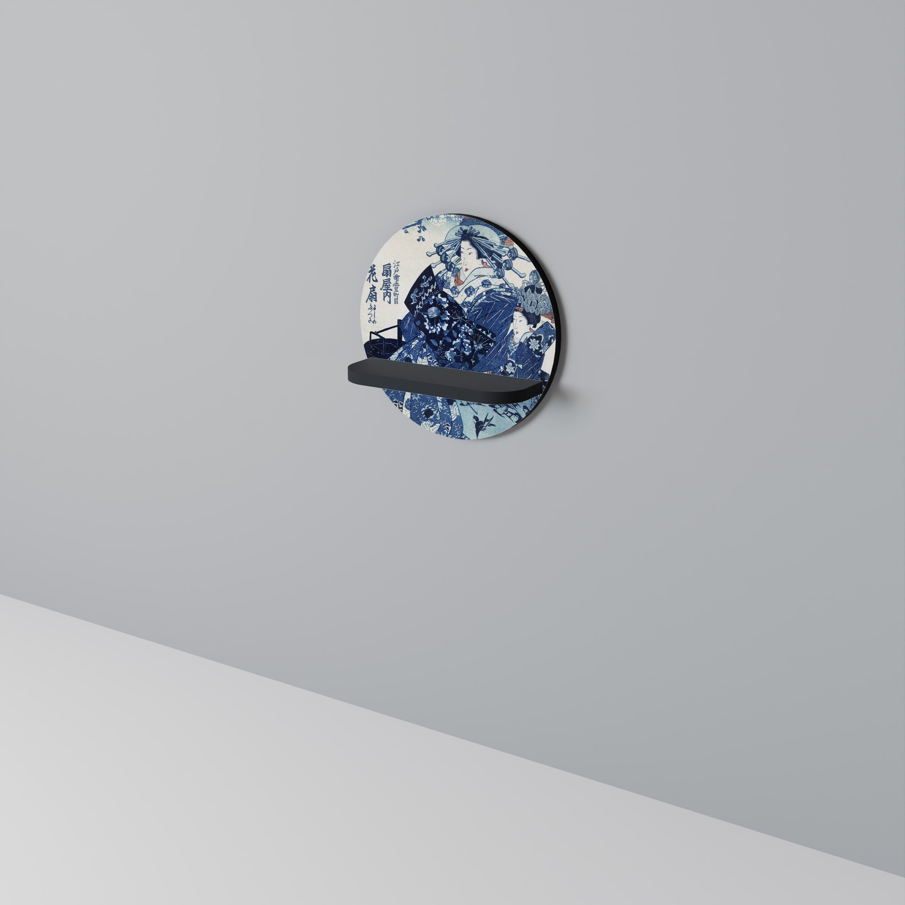 JAPANESE WOMAN Prateleira Redonda Decorativa em Acabamento Preto