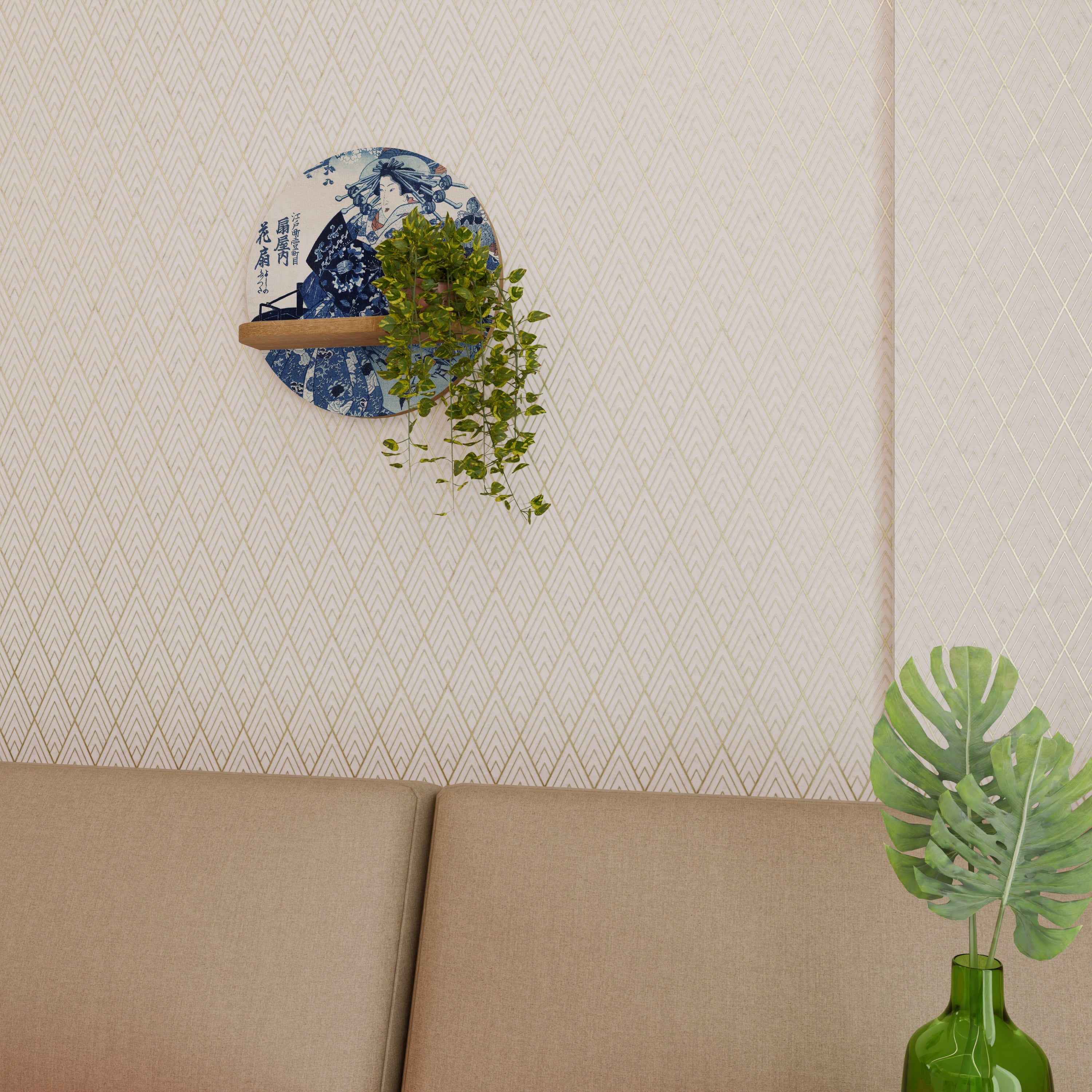 JAPANESE WOMAN Prateleira Redonda Decorativa em Efeito Carvalho