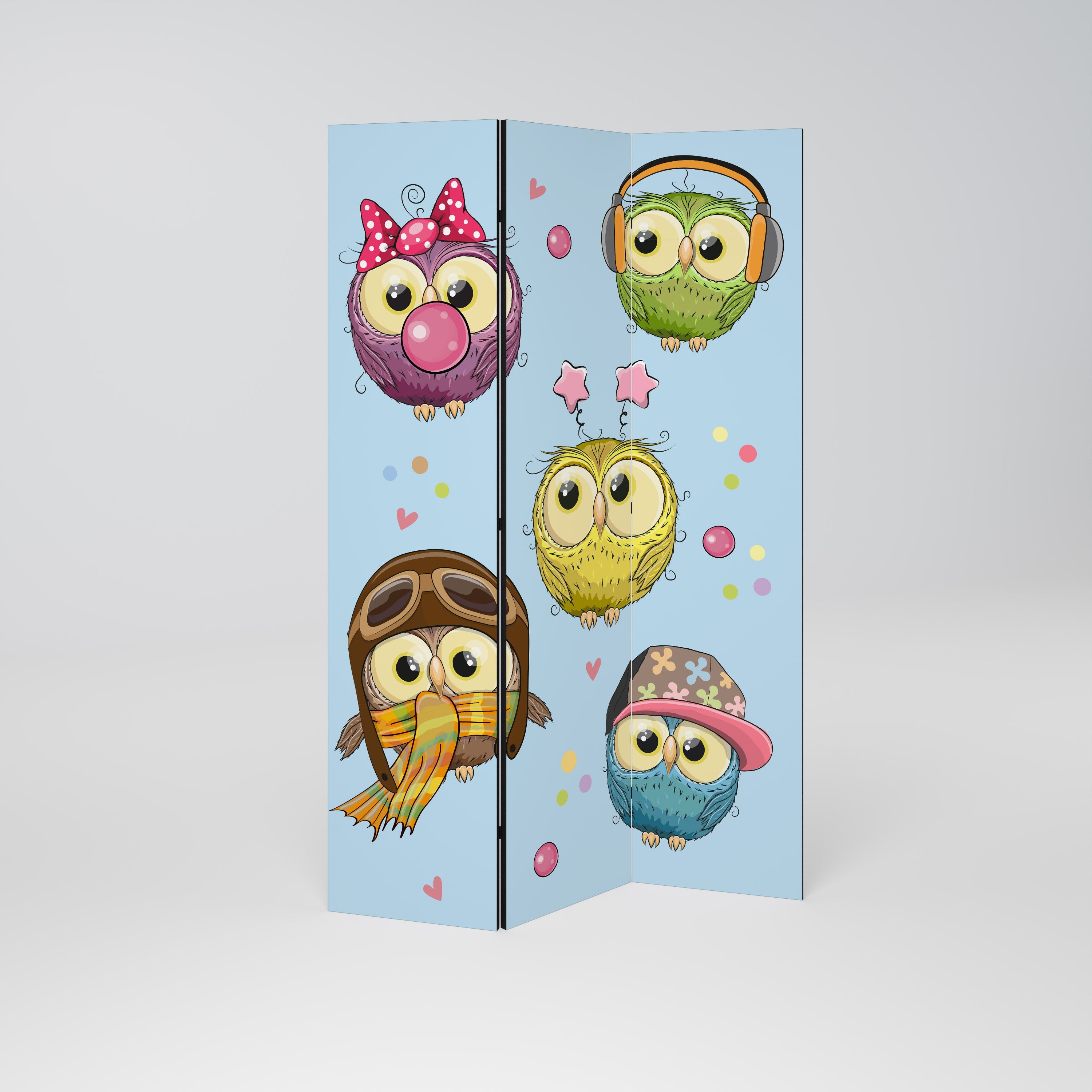 OWLY SQUAD Decorative 3-Panel Room Divider