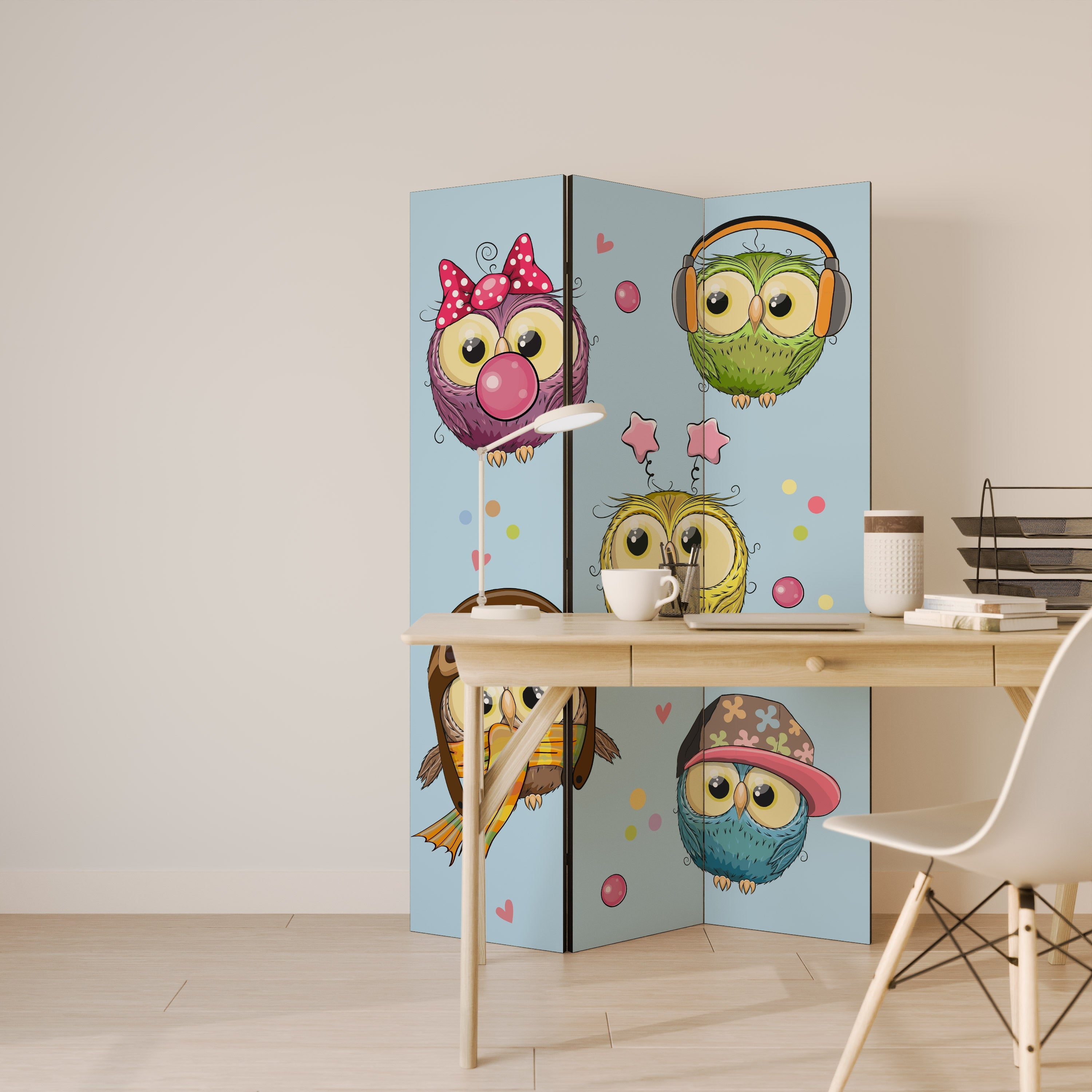OWLY SQUAD Decorative 3-Panel Room Divider