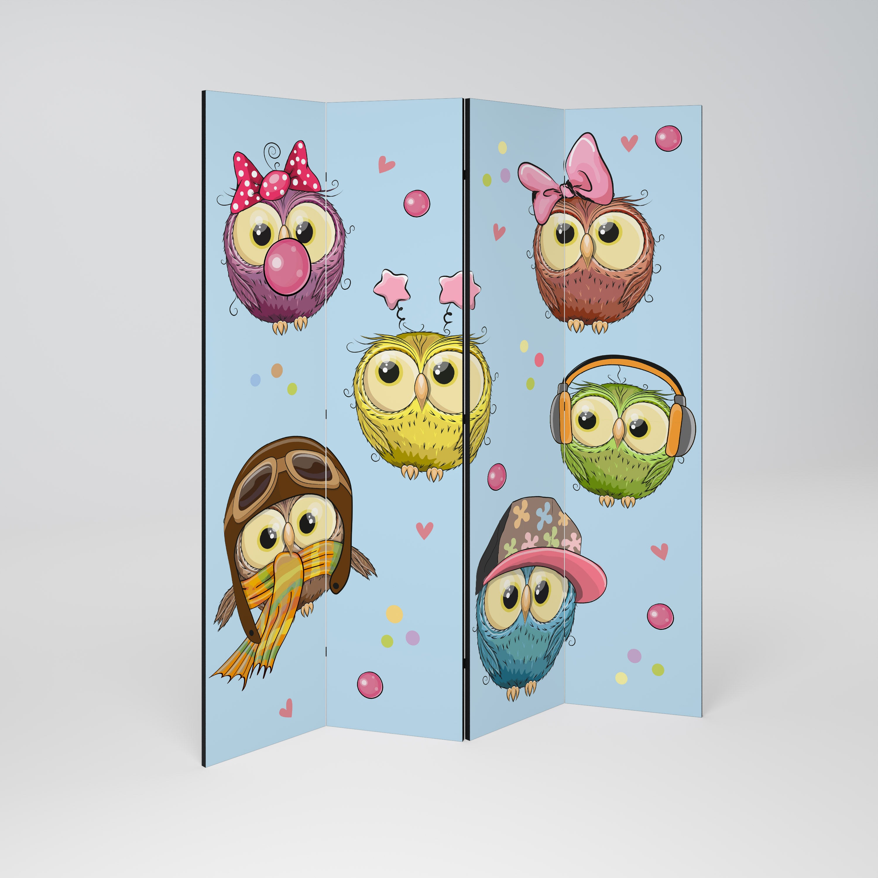OWLY SQUAD Biombo de 4 Painéis