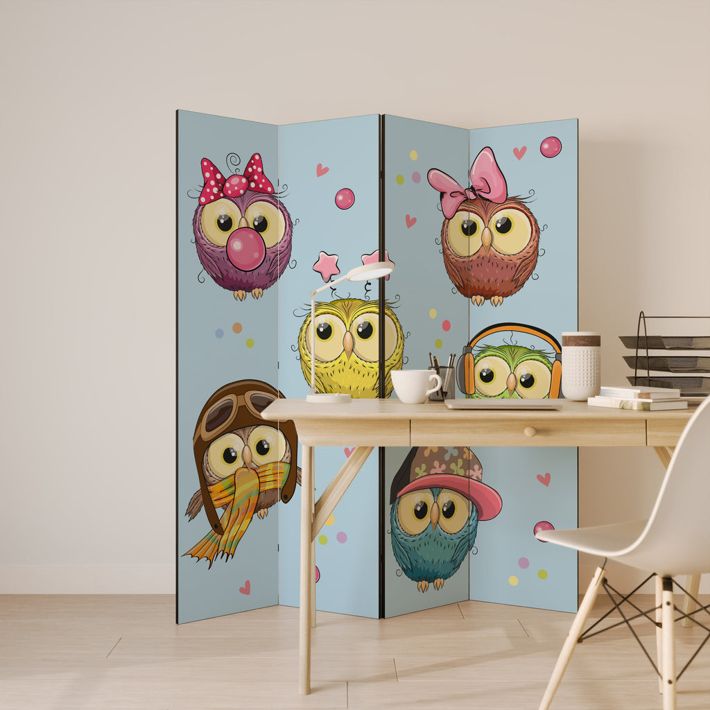 OWLY SQUAD Decorative 4-Panel Room Divider