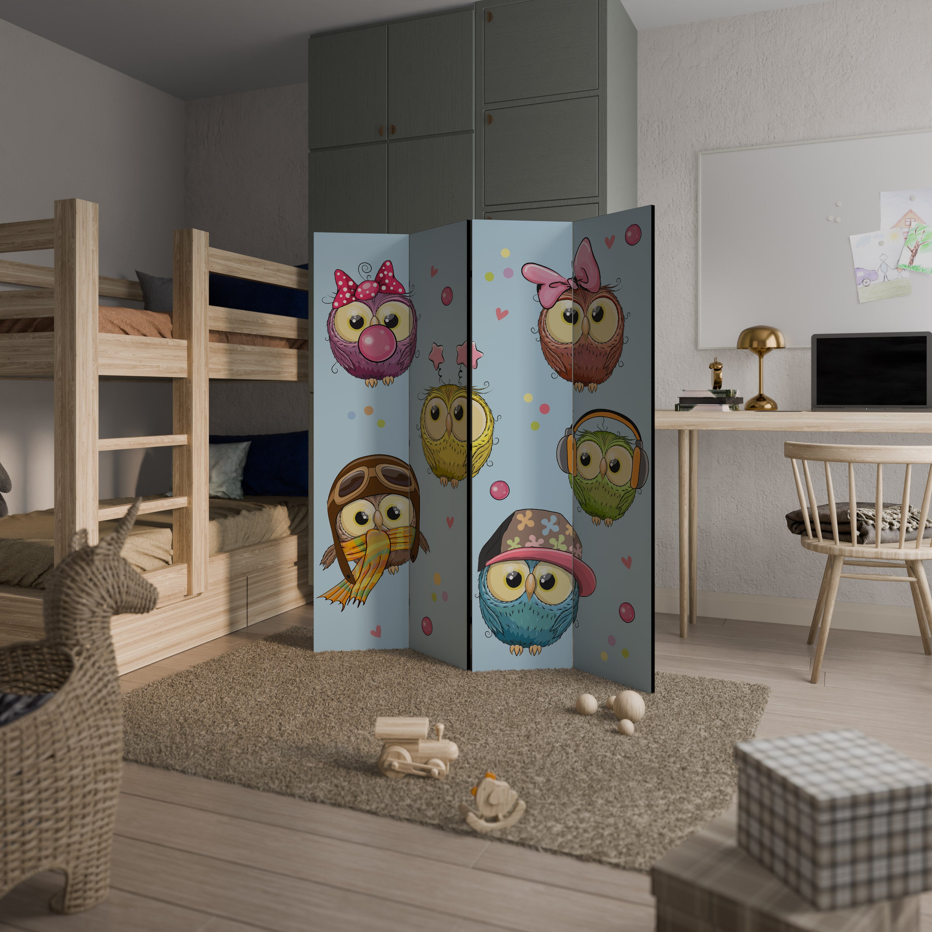 OWLY SQUAD Biombo de 4 Painéis