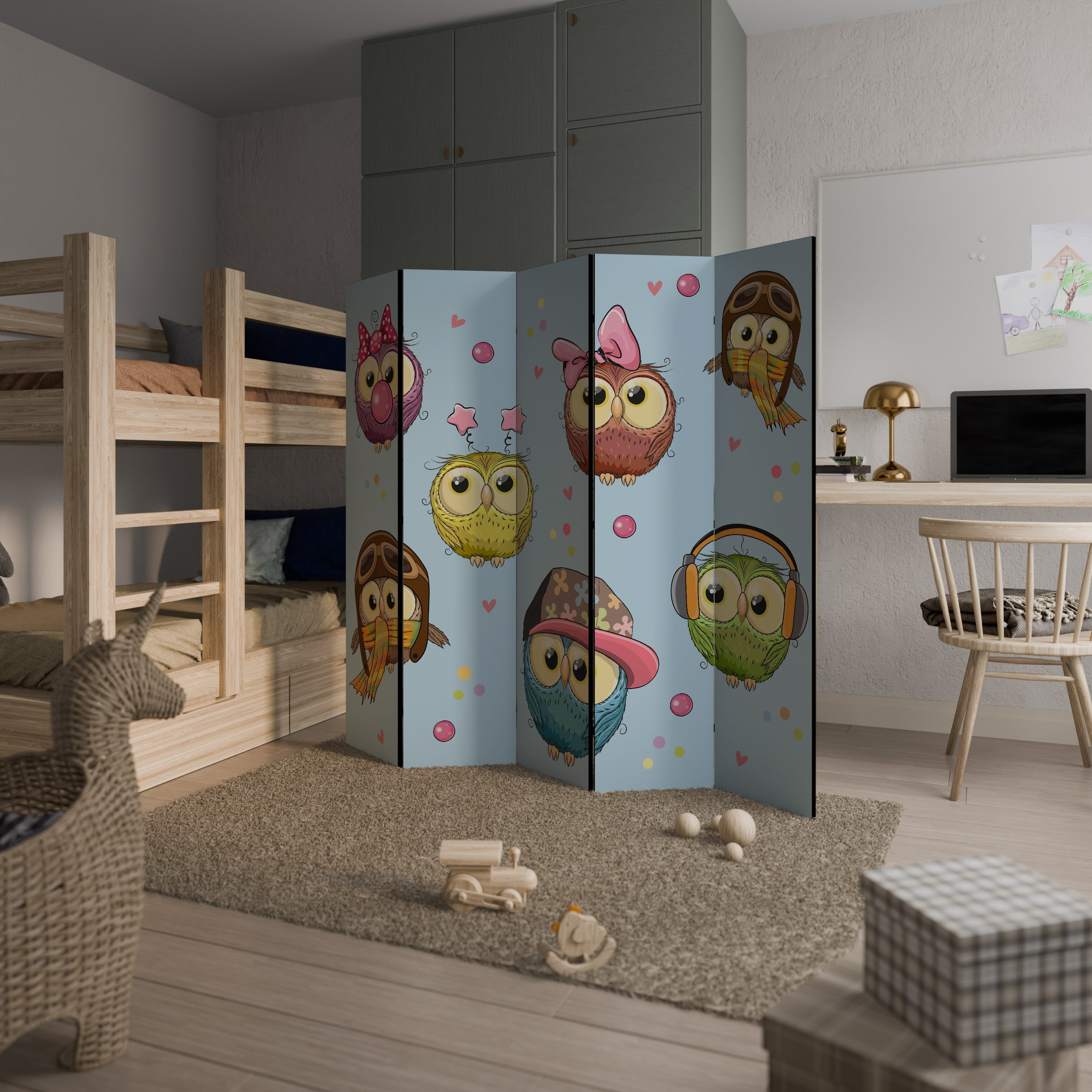 OWLY SQUAD Decorative 5-Panel Room Divider