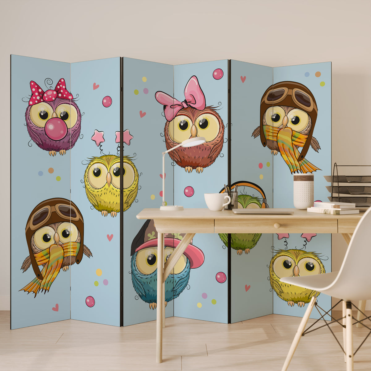 OWLY SQUAD Biombo de 6 Painéis