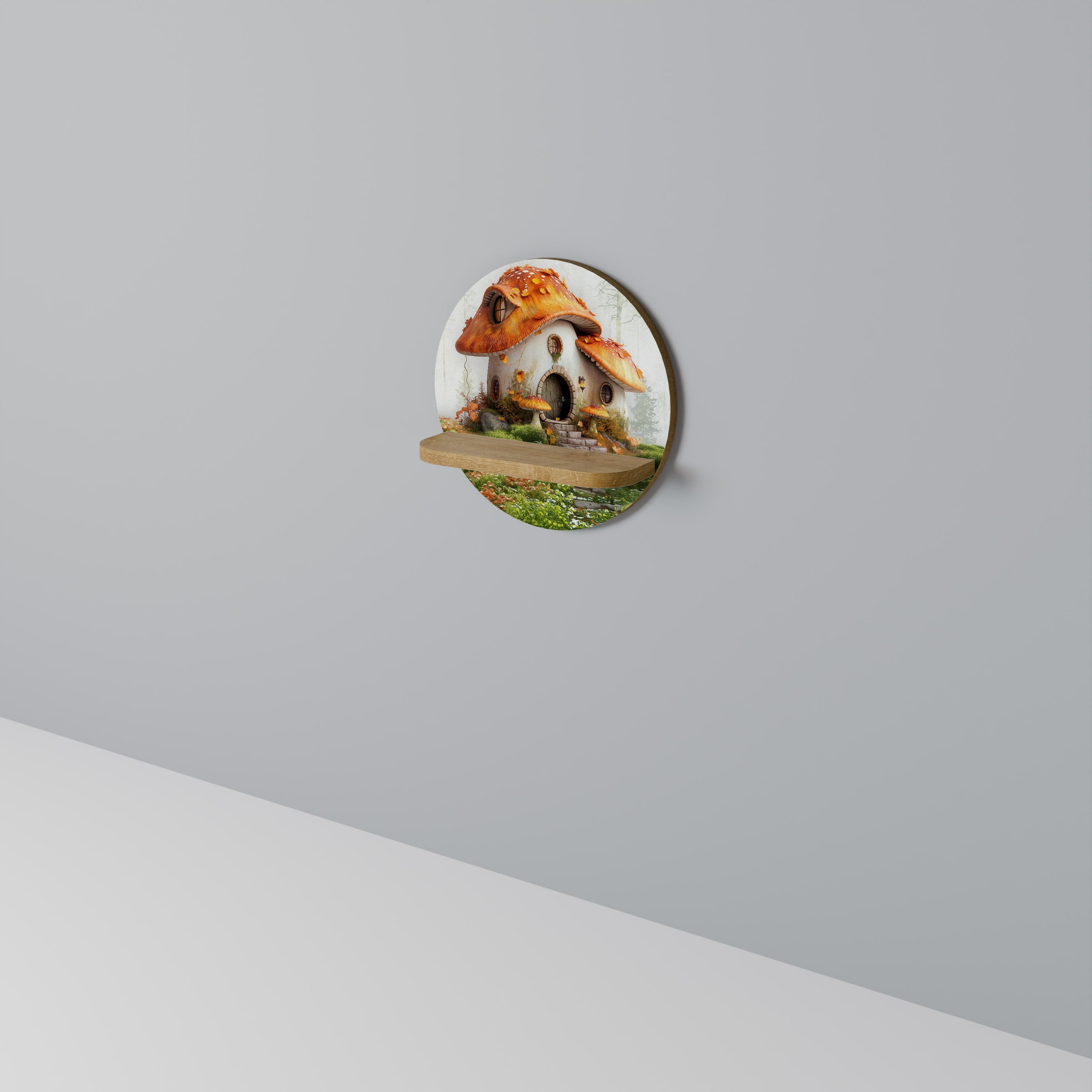 MYSTIC TOADSTOOL Prateleira Redonda Decorativa em Efeito Carvalho